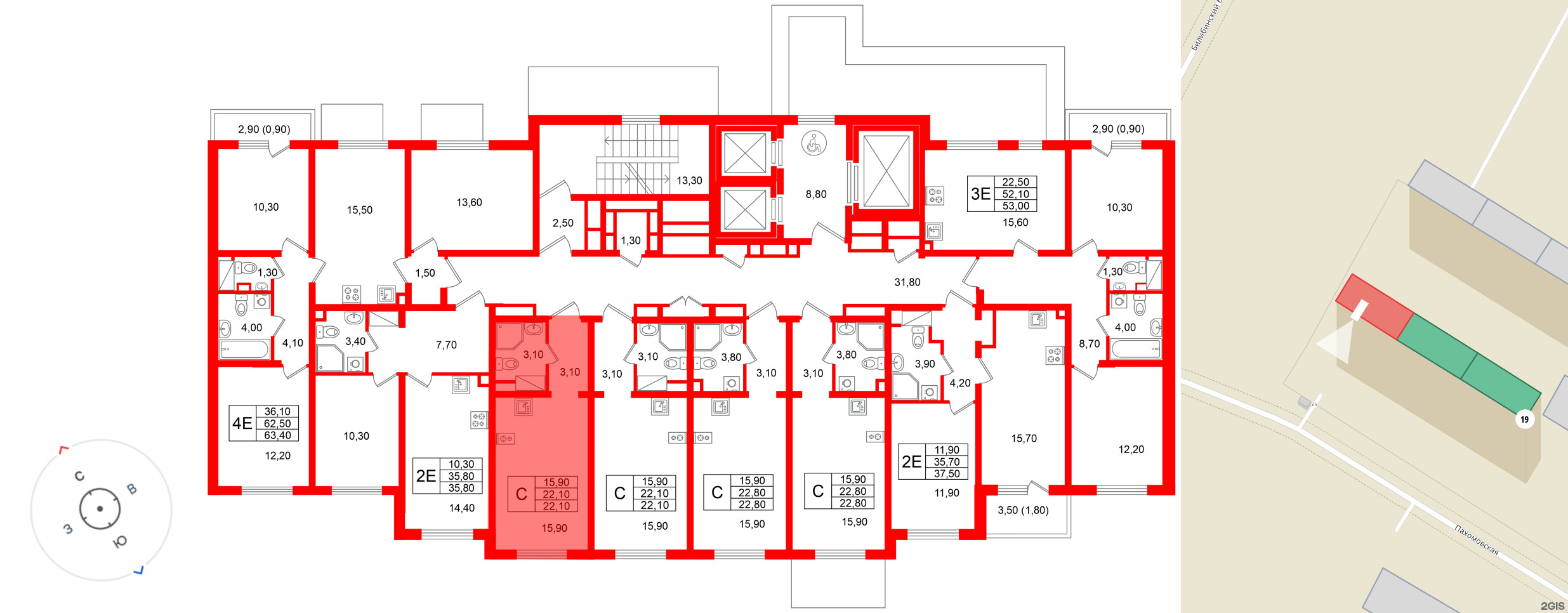 Квартира в ЖК «Ручьи–2», студия, 22.1 м², 2 этаж