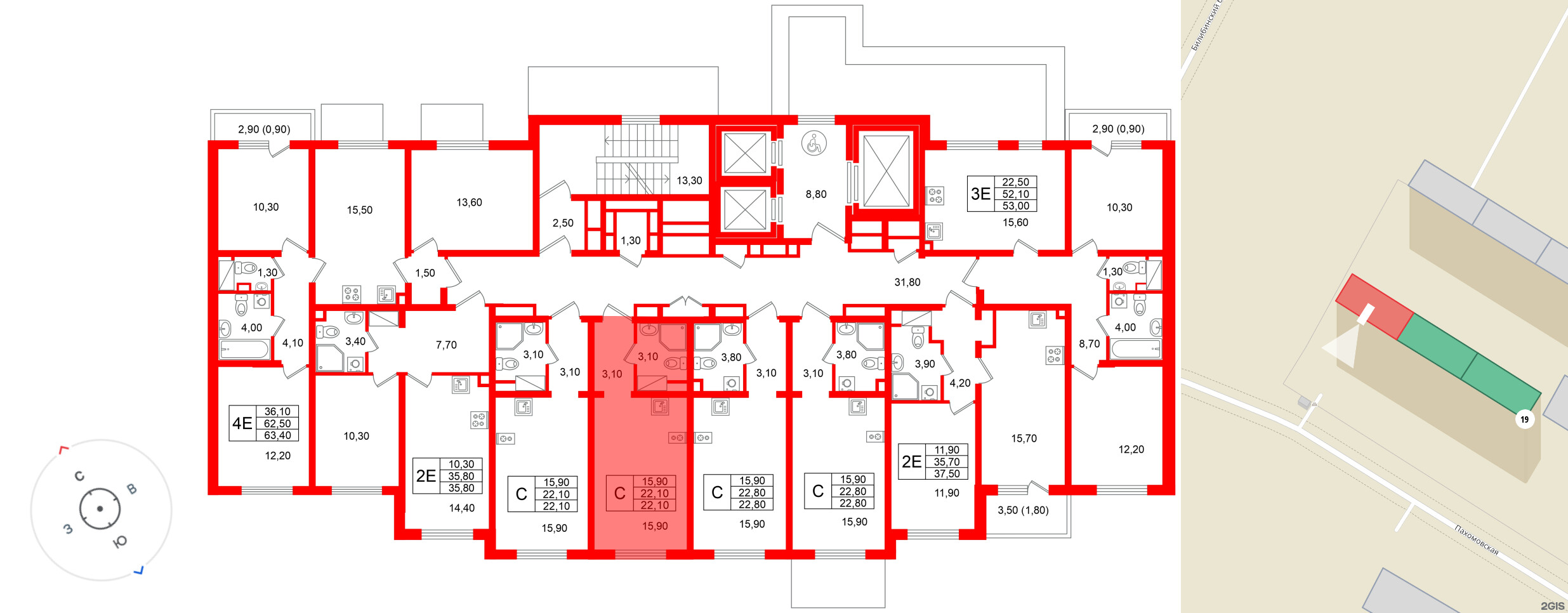 Квартира в ЖК «Ручьи–2», студия, 22.1 м², 2 этаж