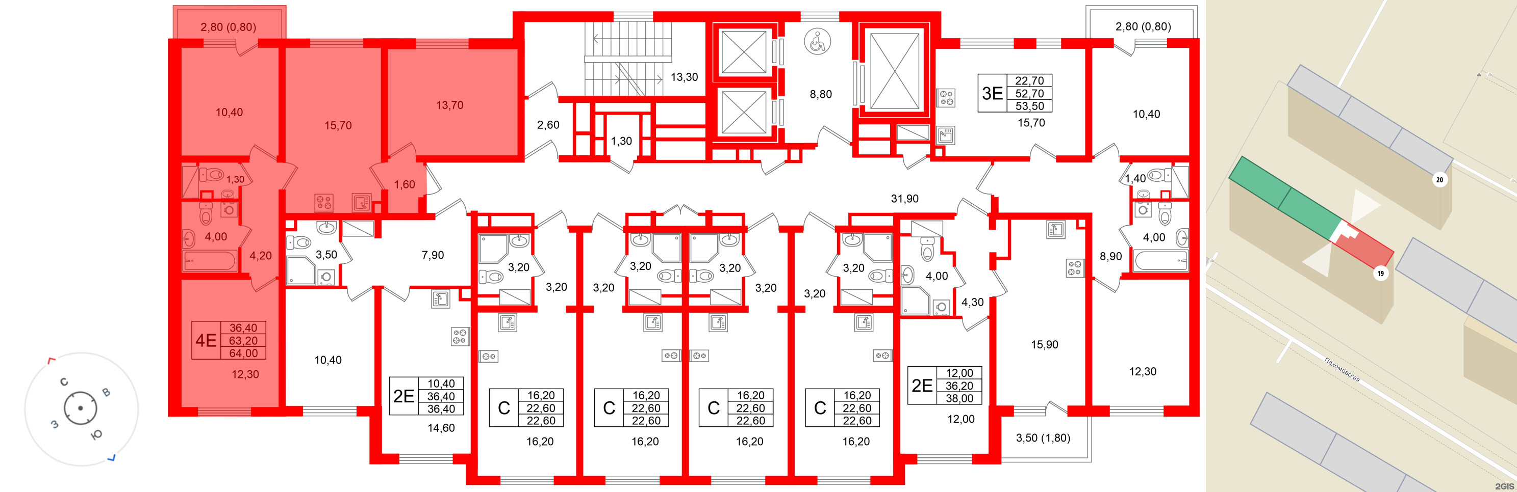 Квартира в ЖК «Ручьи–2», 3 комнатная, 64 м², 14 этаж