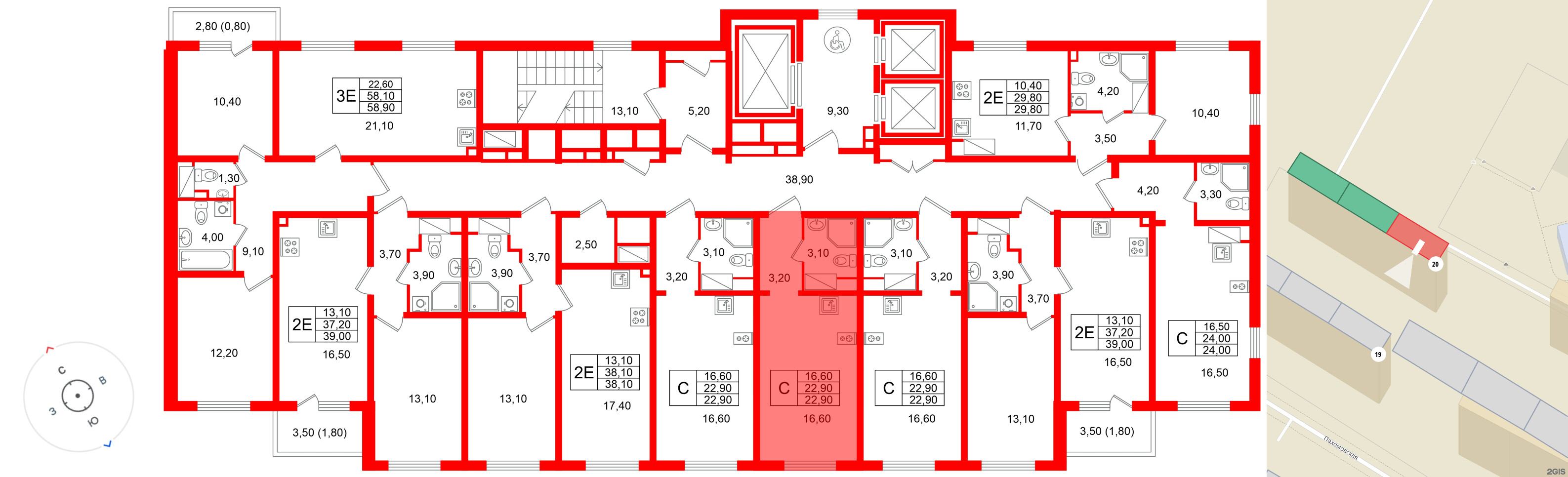 Квартира в ЖК «Ручьи–2», студия, 22.9 м², 16 этаж