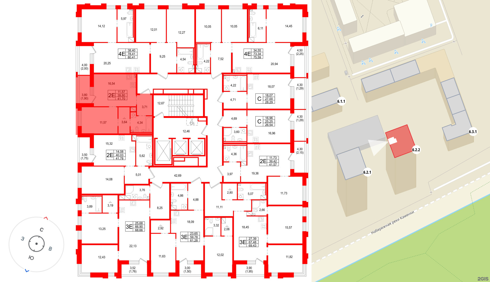 Квартира в ЖК «Сезоны», 1 комнатная, 41.7 м², 2 этаж