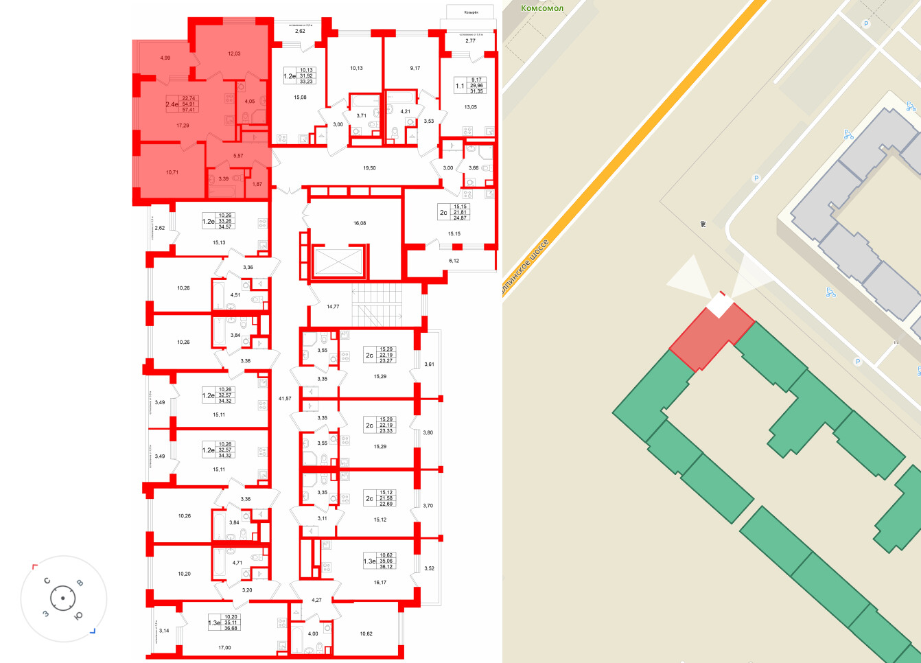 Квартира в ЖК Универ Сити, 2 комнатная, 54.91 м², 2 этаж