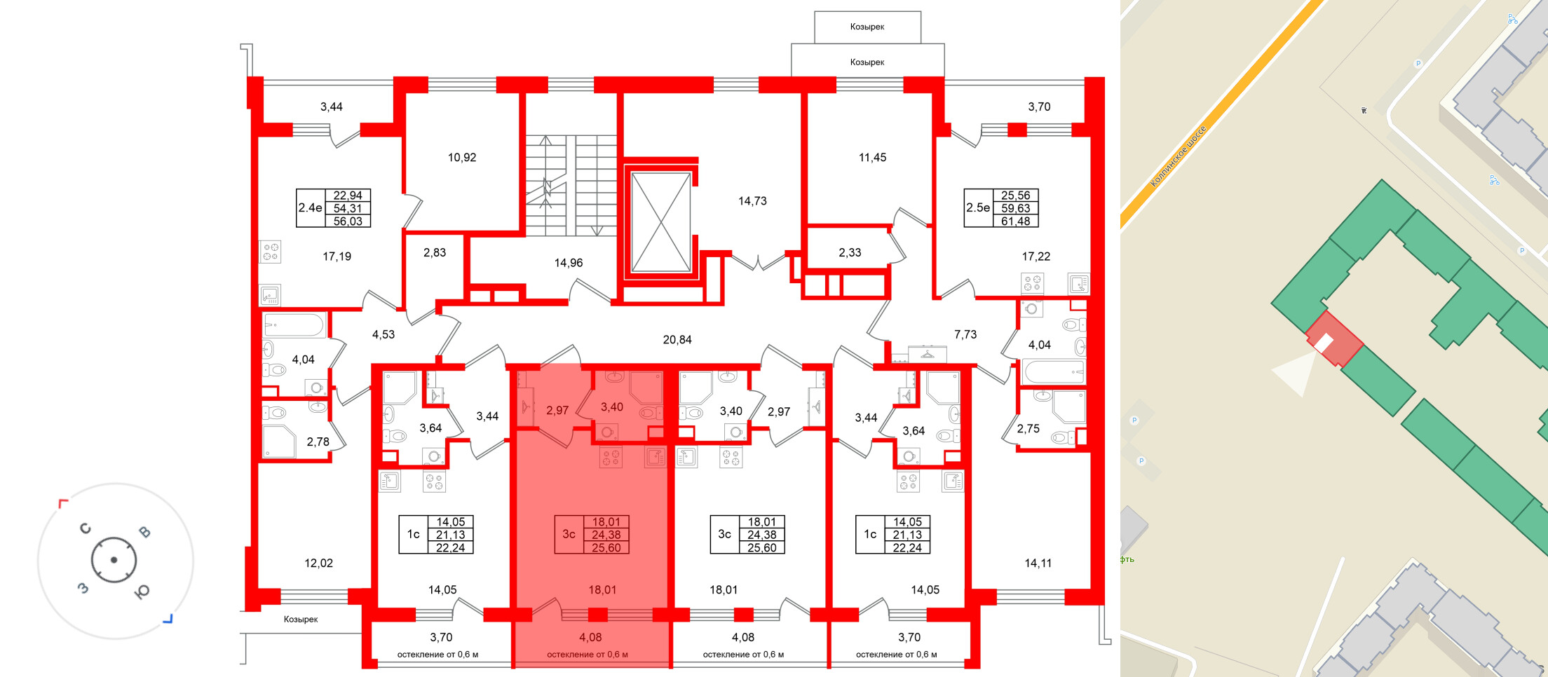 Квартира в ЖК «Универ Сити», студия, 24.38 м², 2 этаж