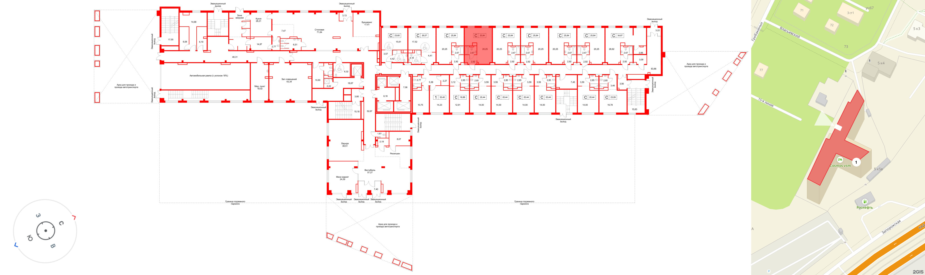 Апартаменты в ЖК «Космос Смарт Южный», студия, 25.84 м², 1 этаж