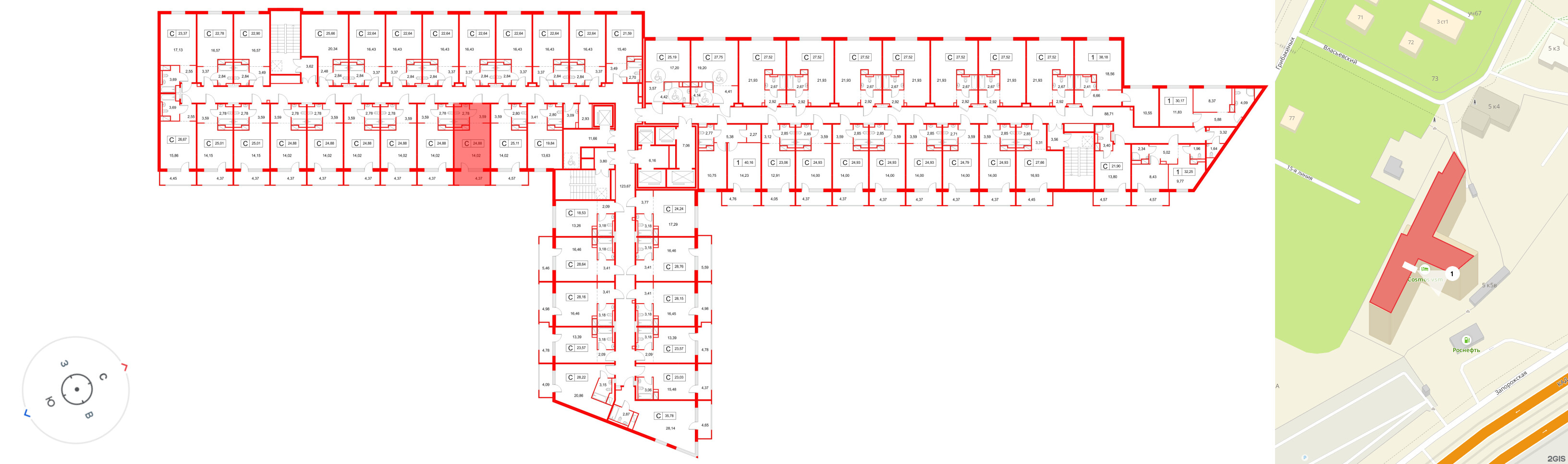 Апартаменты в ЖК «Космос Смарт Южный», студия, 24.88 м², 13 этаж