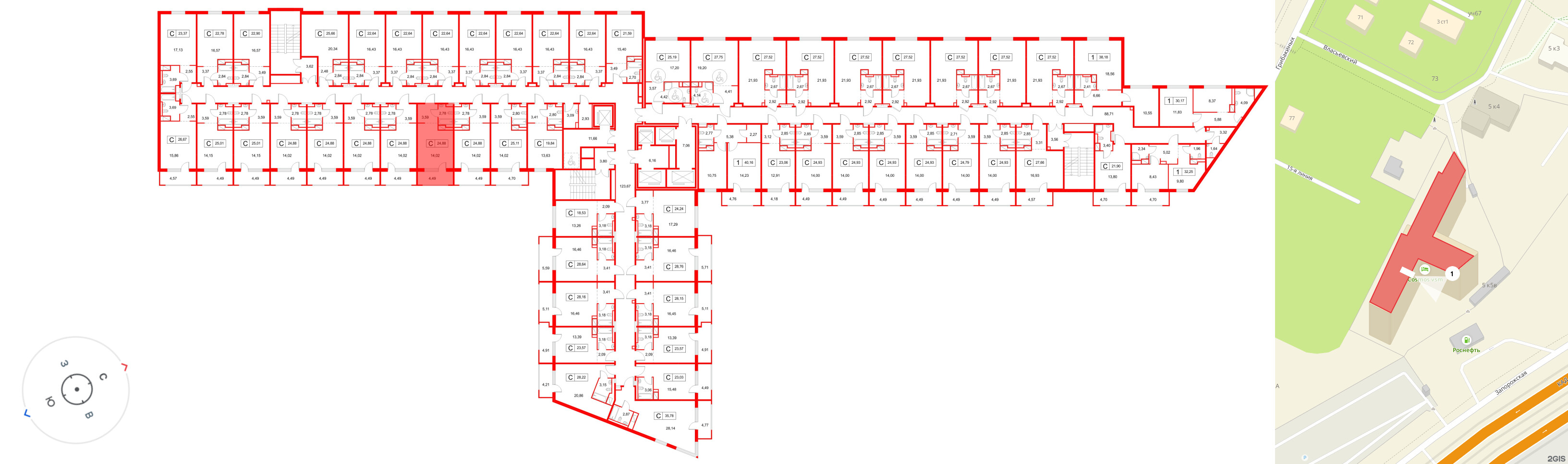 Апартаменты в ЖК «Космос Смарт Южный», студия, 24.88 м², 7 этаж
