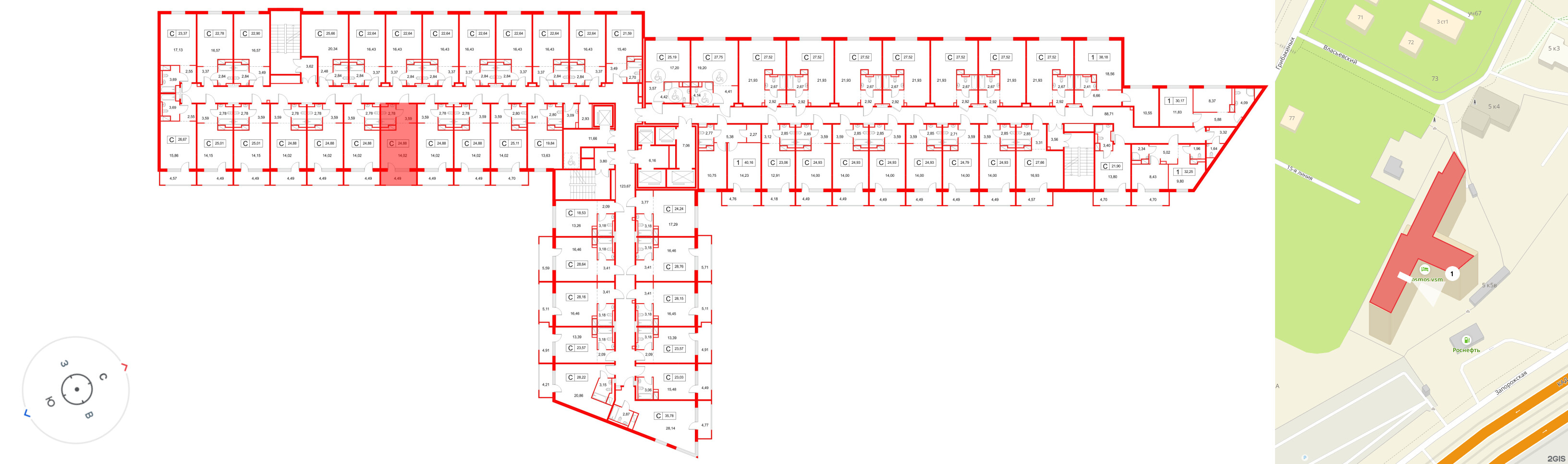 Апартаменты в ЖК «Космос Смарт Южный», студия, 24.88 м², 11 этаж