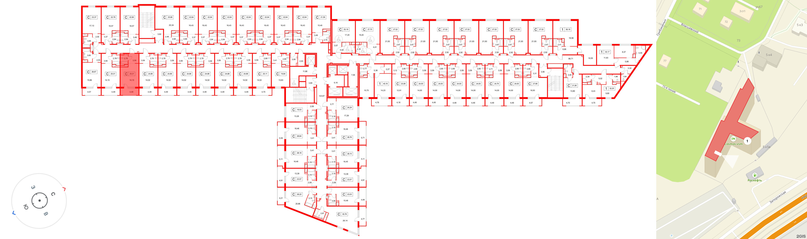 Апартаменты в ЖК «Космос Смарт Южный», студия, 25.01 м², 12 этаж