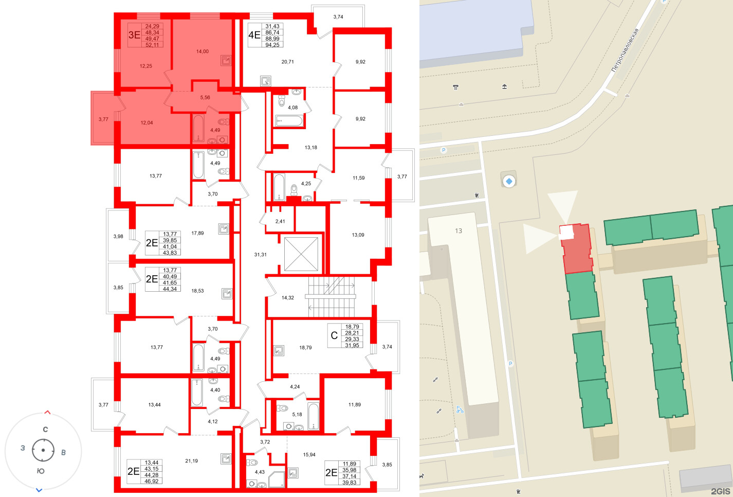 Квартира в ЖК Брусника в Новоселье, 2 комнатная, 52.11 м², 6 этаж