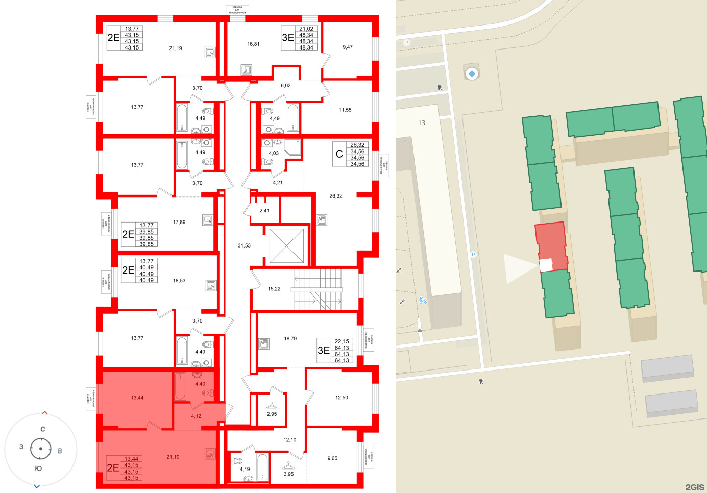 Квартира в ЖК «Брусника в Новоселье», 1 комнатная, 43.15 м², 3 этаж