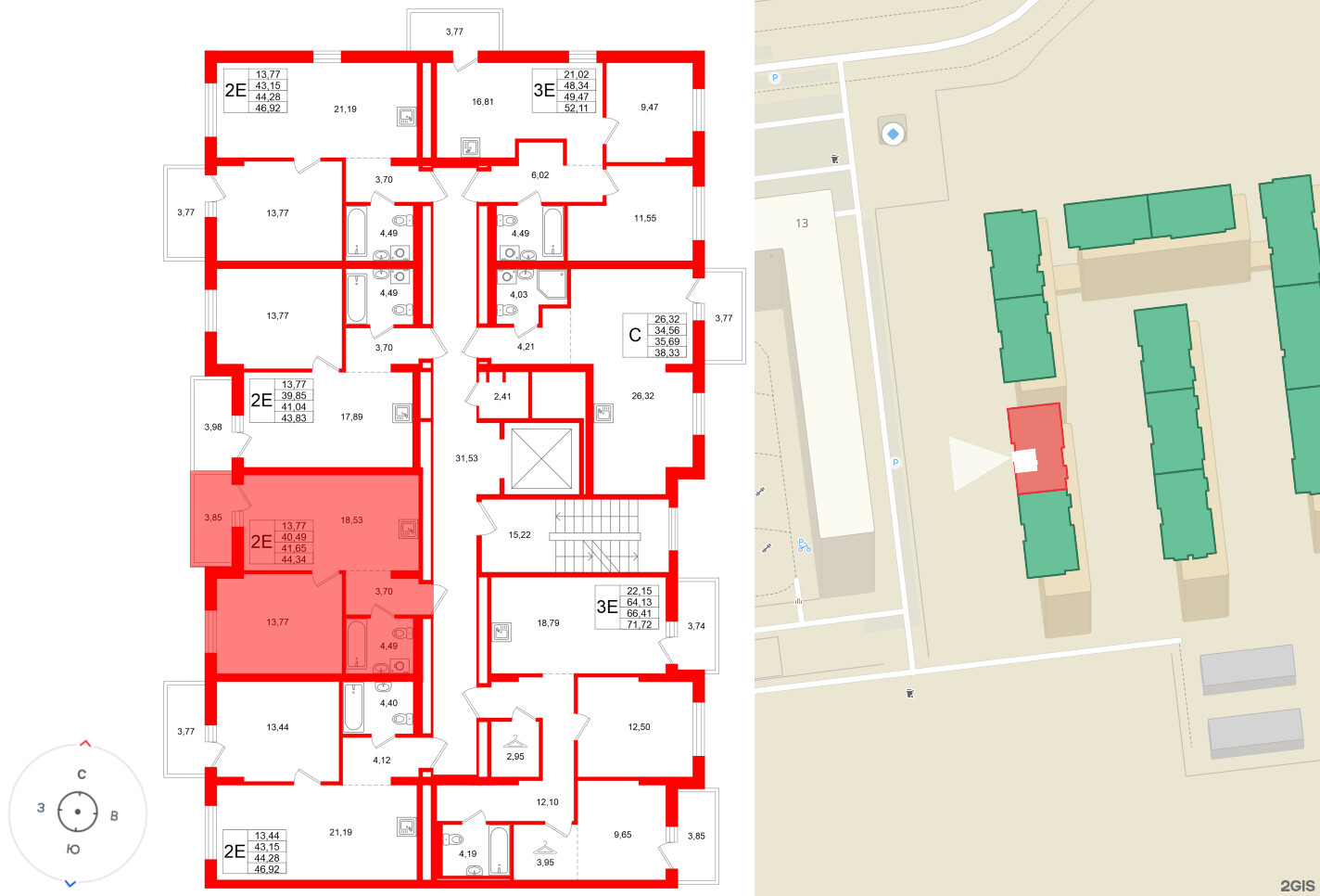 Квартира в ЖК «Брусника в Новоселье», 1 комнатная, 44.34 м², 6 этаж