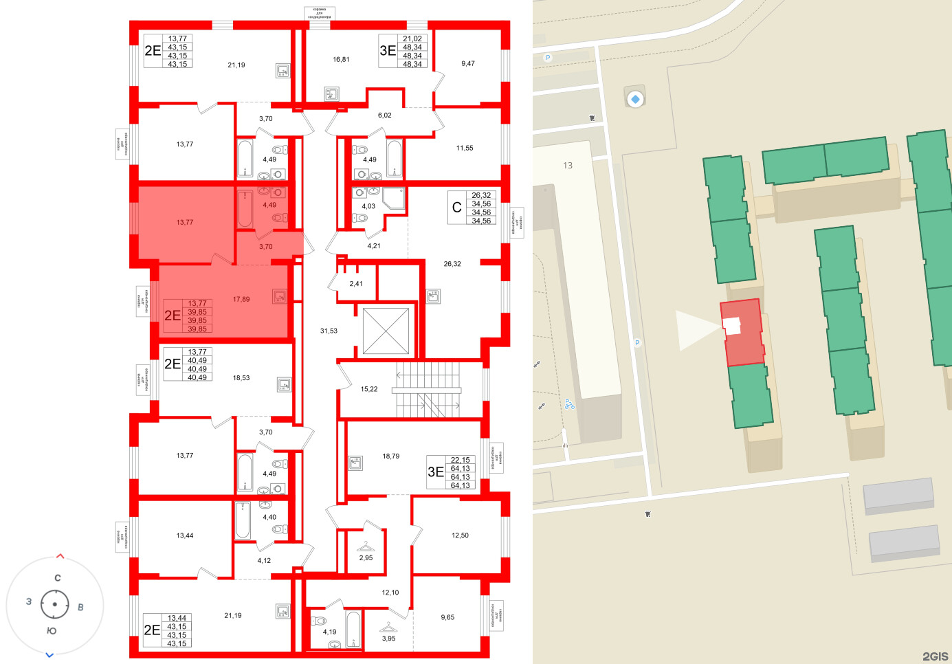 Квартира в ЖК «Брусника в Новоселье», 1 комнатная, 39.85 м², 3 этаж