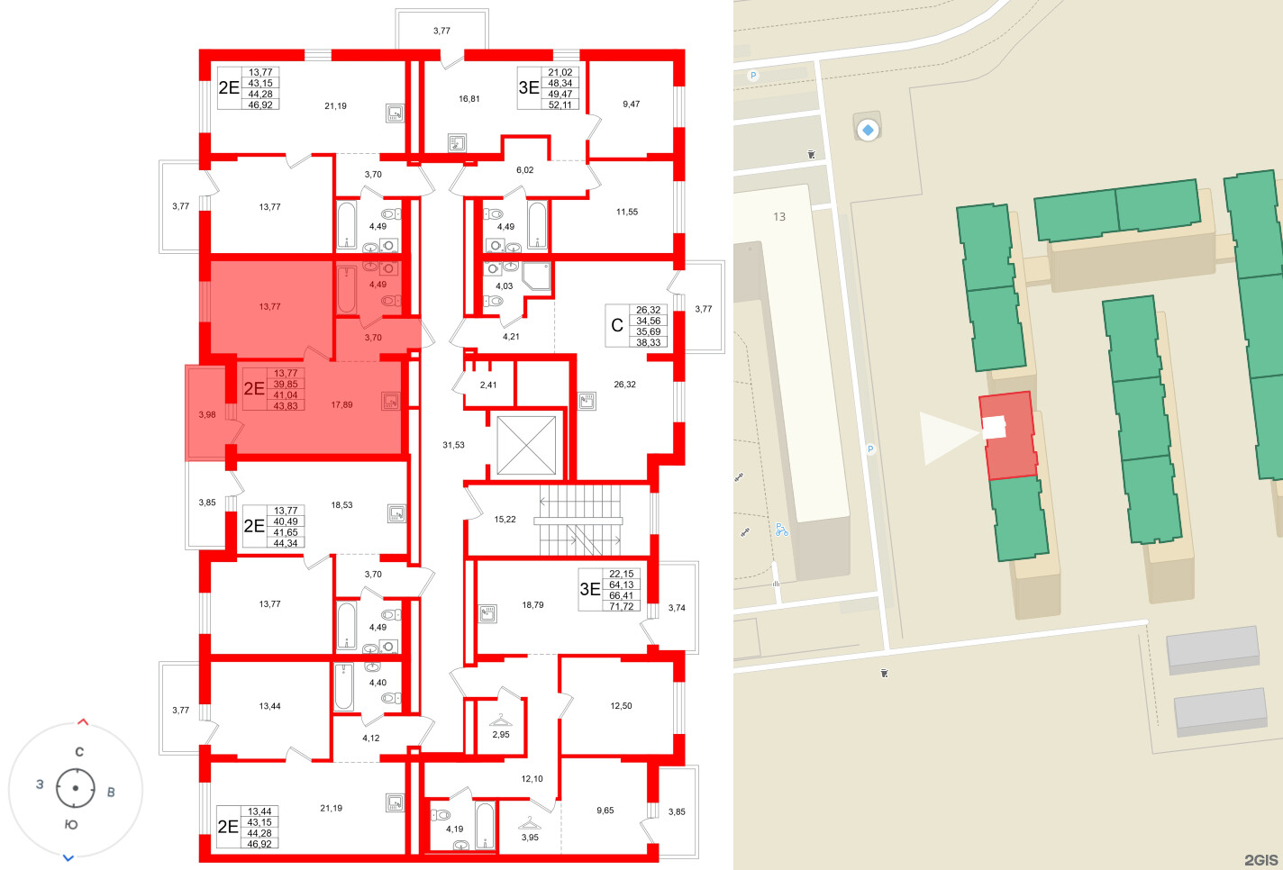 Квартира в ЖК «Брусника в Новоселье», 1 комнатная, 43.83 м², 6 этаж