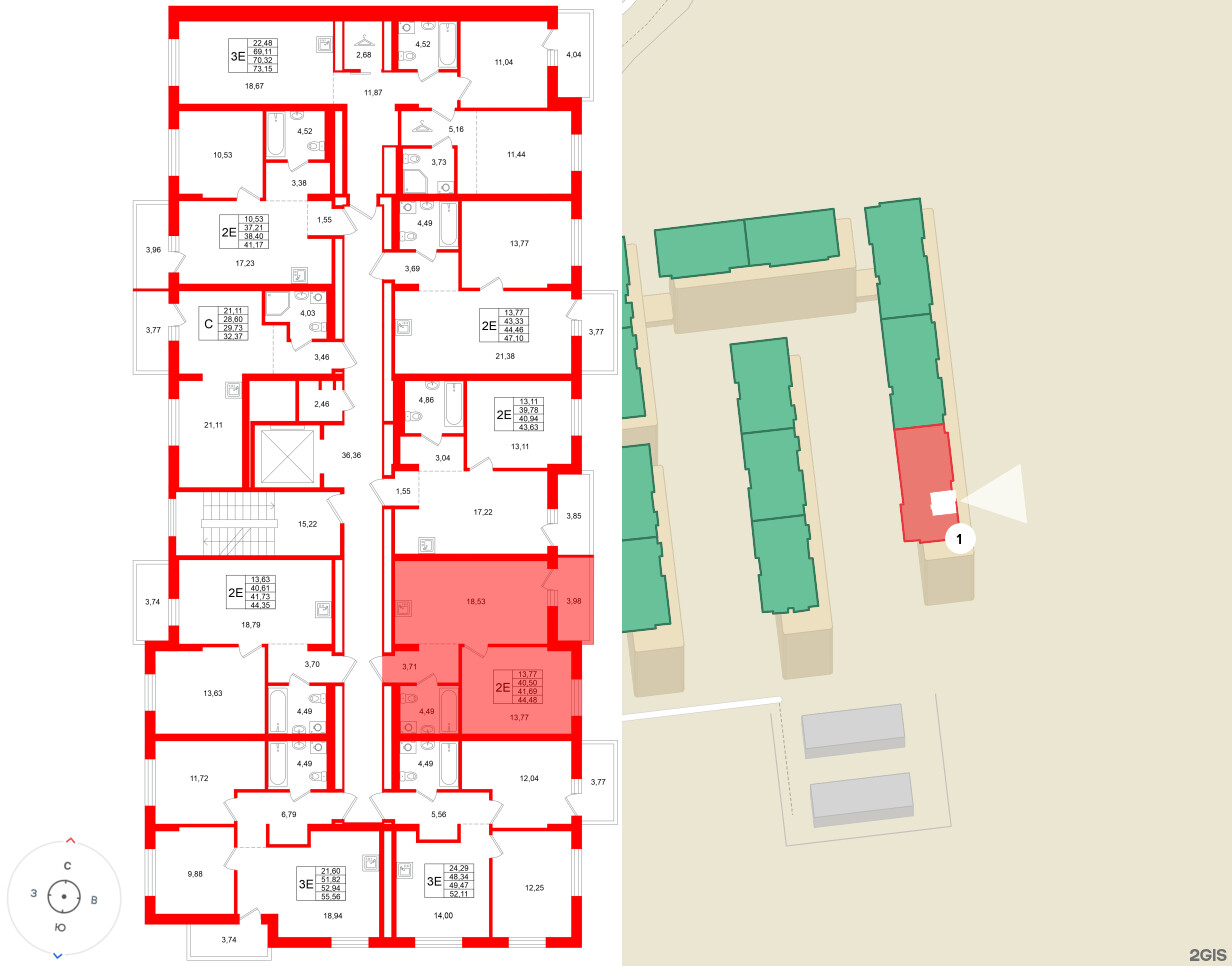 Квартира в ЖК «Брусника в Новоселье», 1 комнатная, 44.48 м², 7 этаж