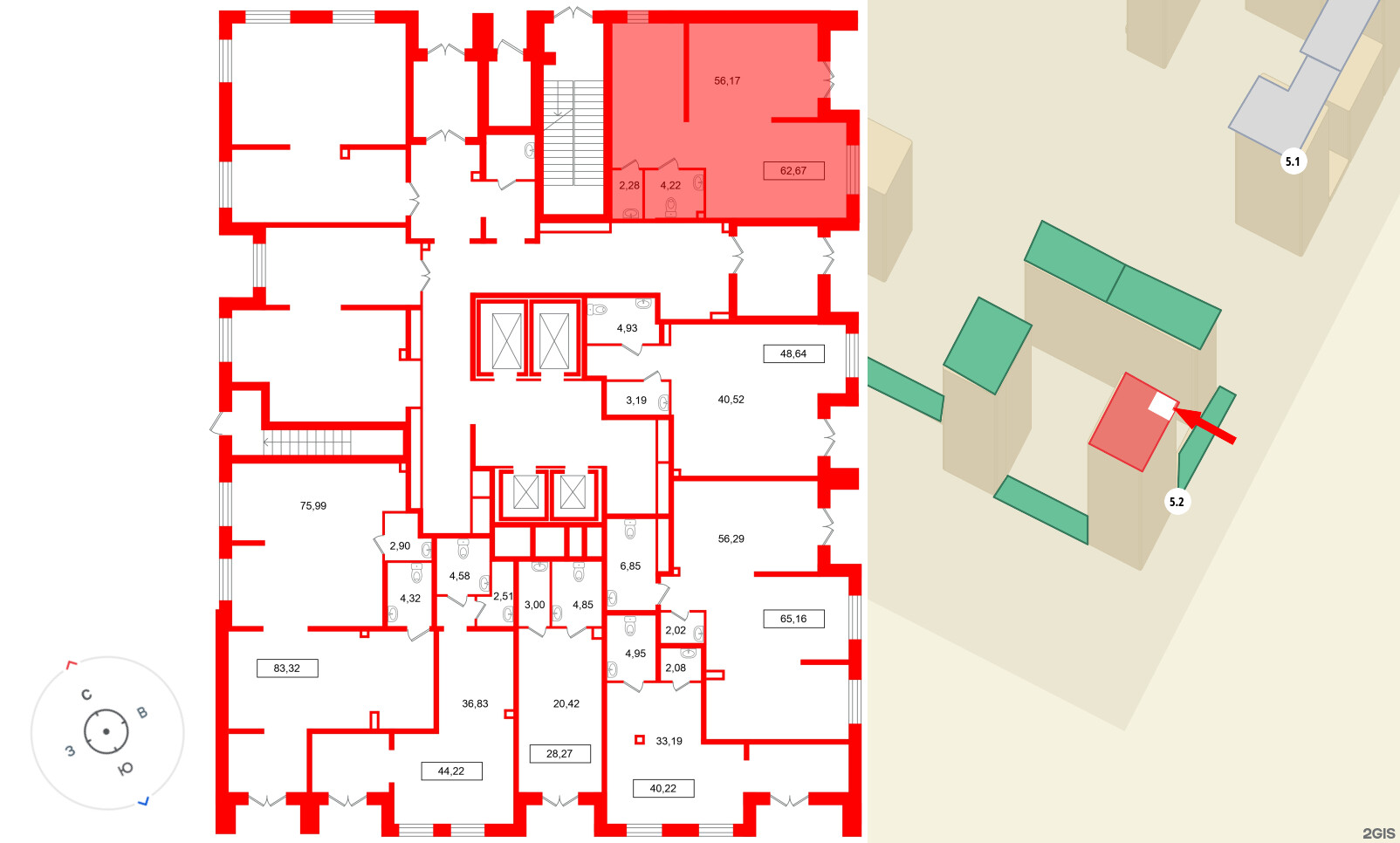 Помещение в ЖК Имена, 62.67 м², 1 этаж