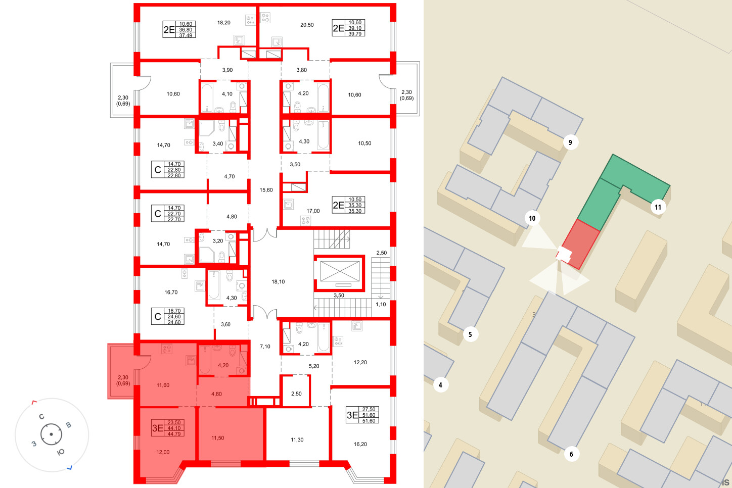 Квартира в ЖК «Плюс Пулковский», 2 комнатная, 44.79 м², 2 этаж