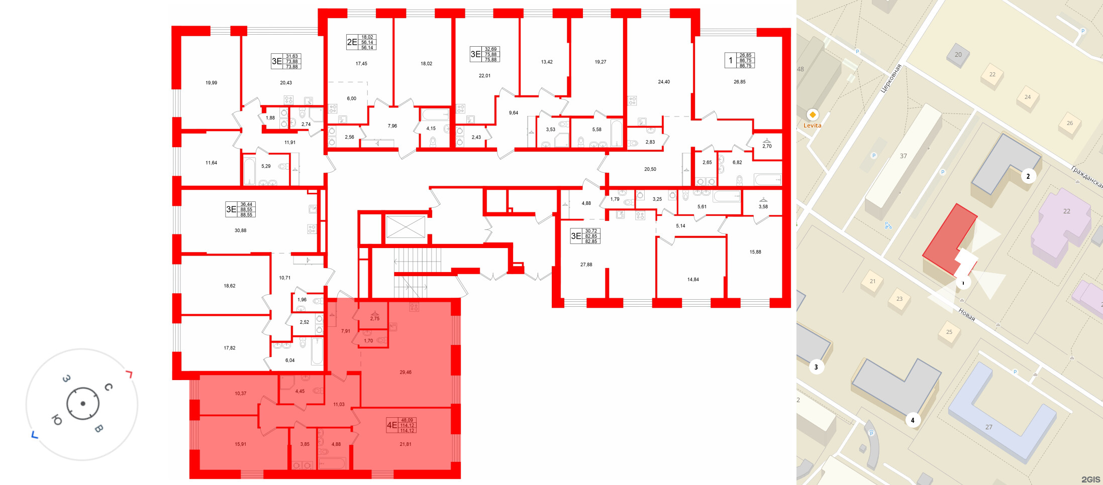 Квартира в ЖК «VI квартал», 3 комнатная, 114.12 м², 1 этаж