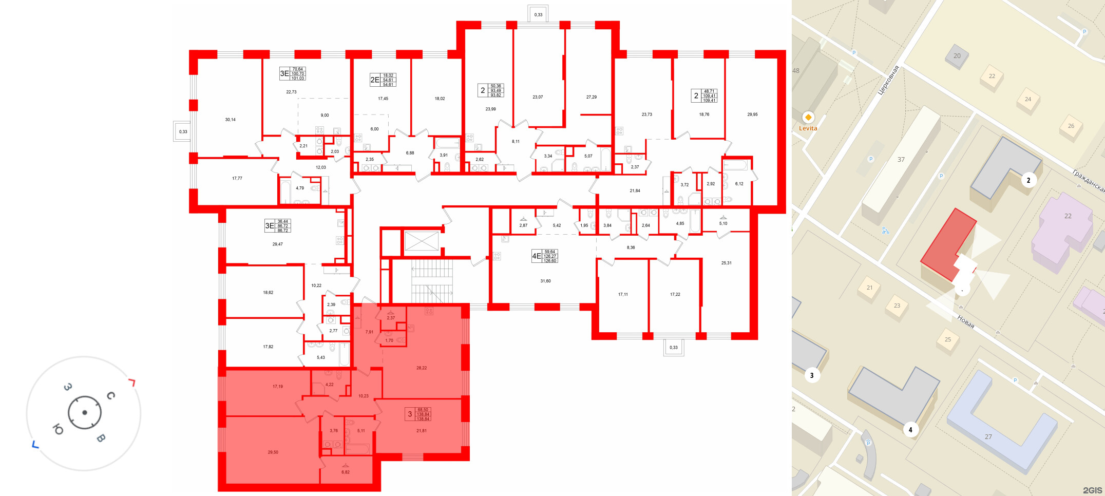 Квартира в ЖК «VI квартал», 3 комнатная, 138.84 м², 3 этаж
