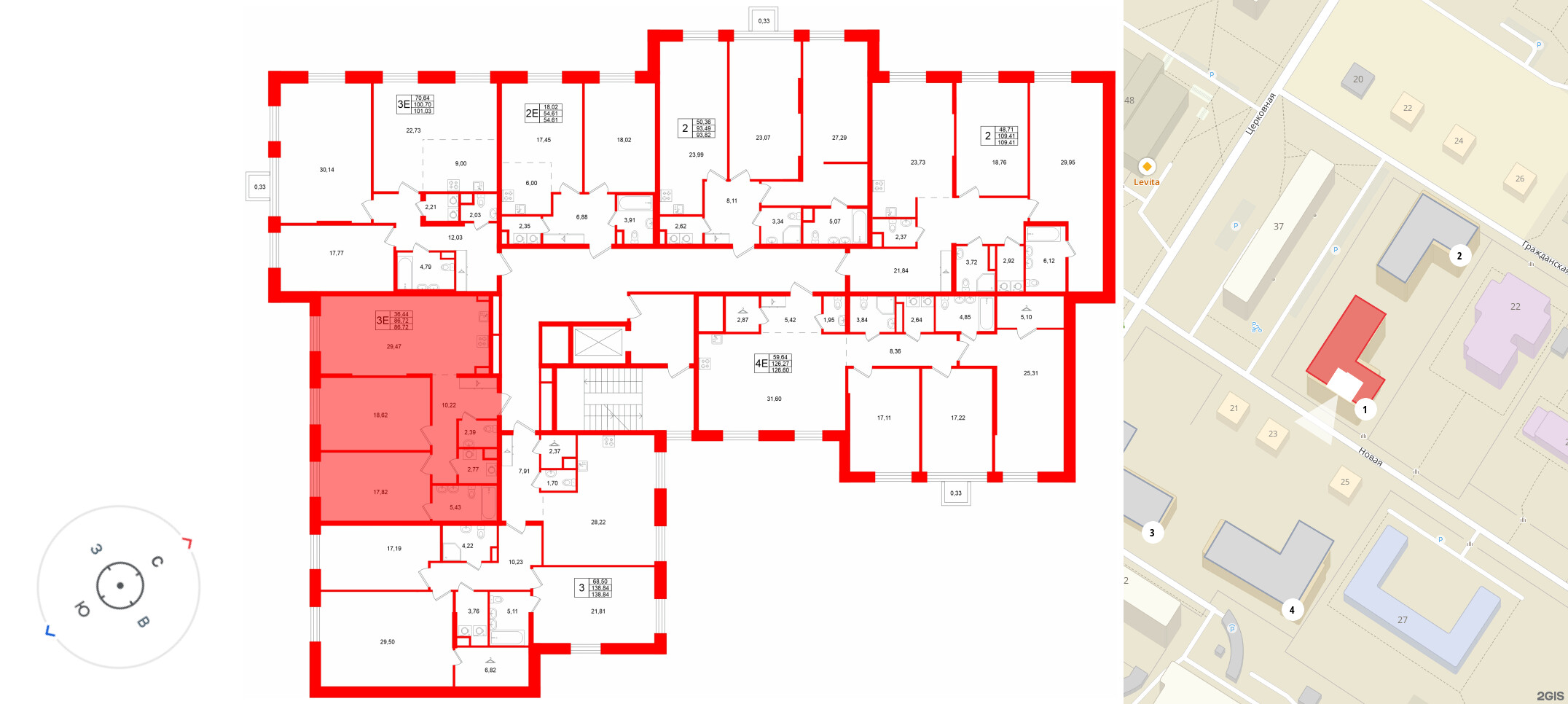 Квартира в ЖК «VI квартал», 2 комнатная, 86.72 м², 3 этаж