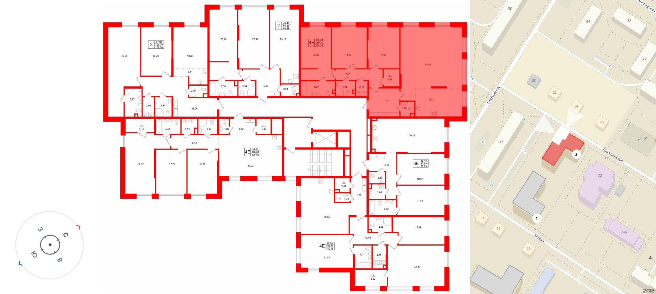 Квартира в ЖК «VI квартал», 3 комнатная, 159.26 м², 2 этаж