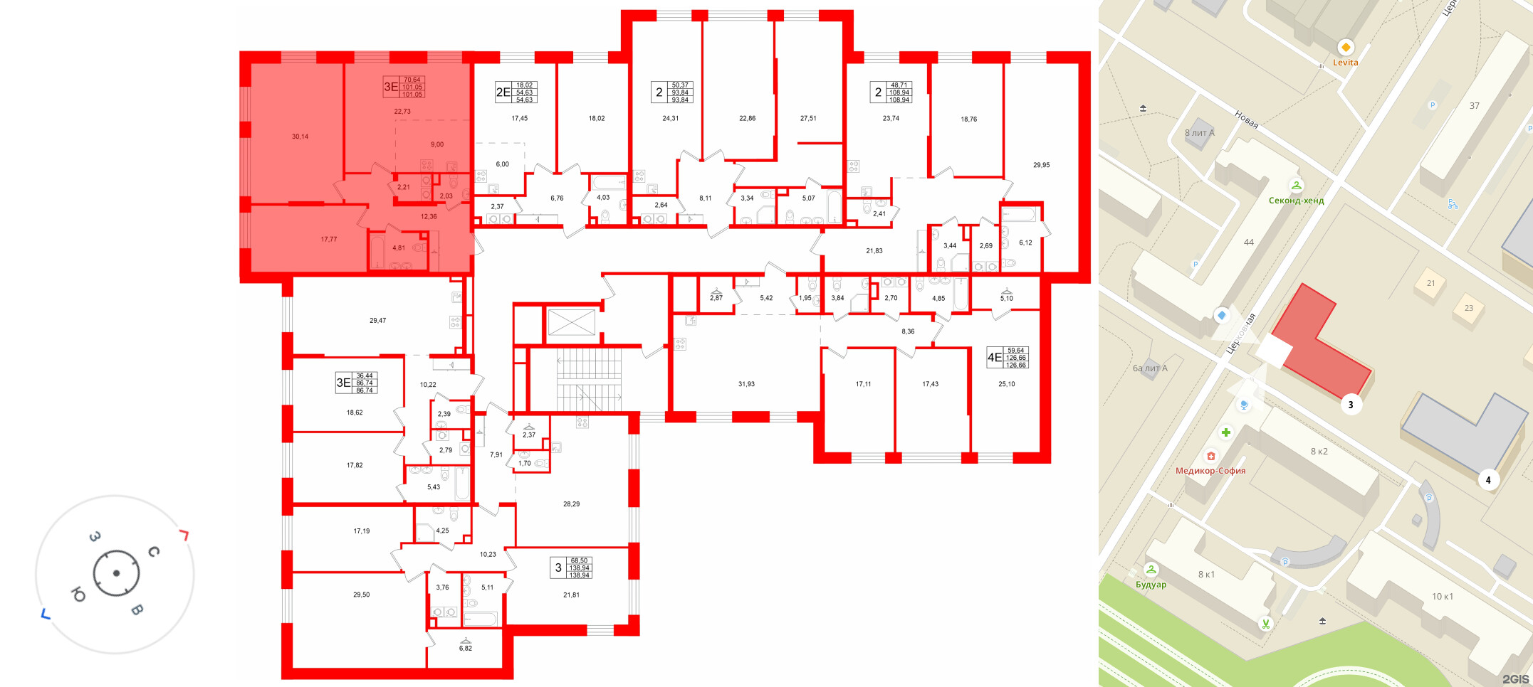 Квартира в ЖК «VI квартал», 2 комнатная, 101.05 м², 2 этаж