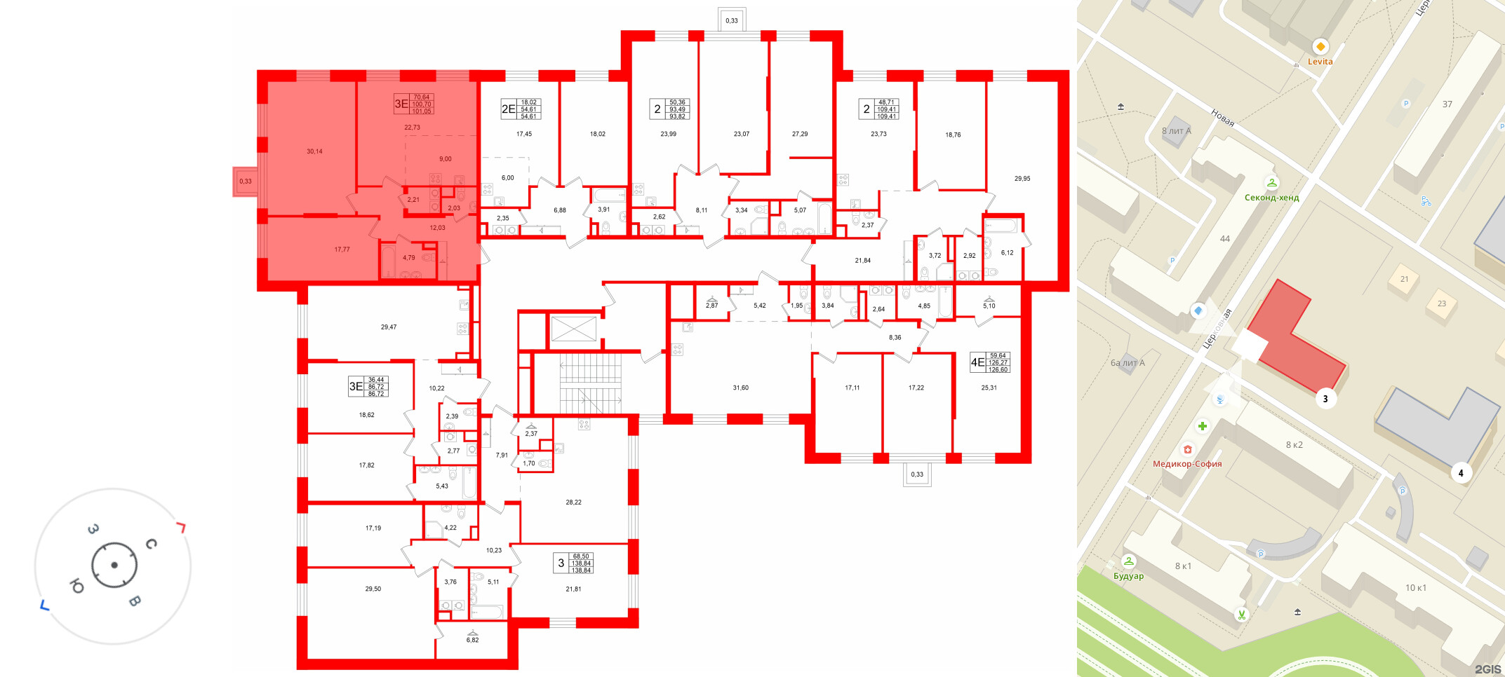 Квартира в ЖК «VI квартал», 2 комнатная, 101.03 м², 3 этаж