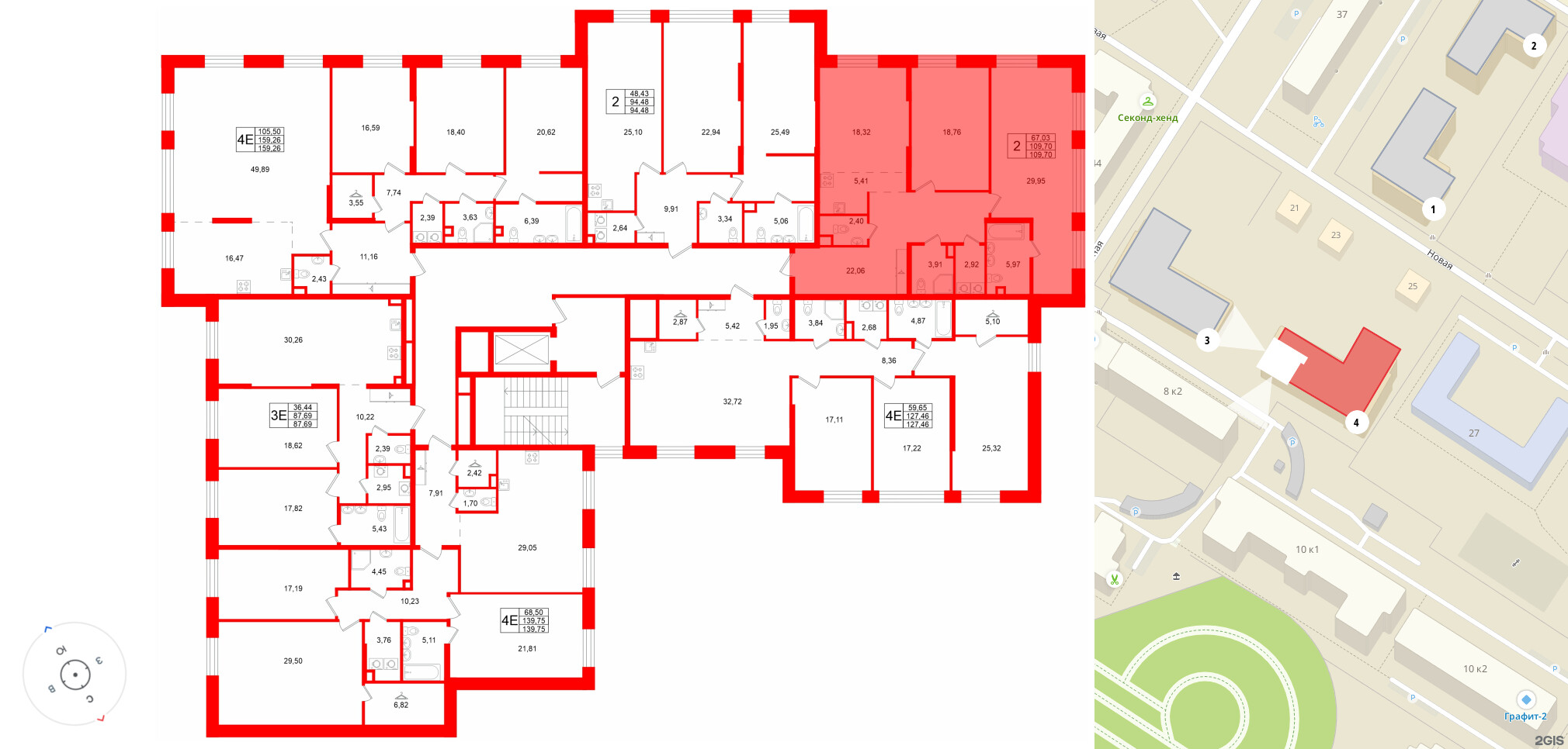 Квартира в ЖК «VI квартал», 2 комнатная, 109.7 м², 2 этаж