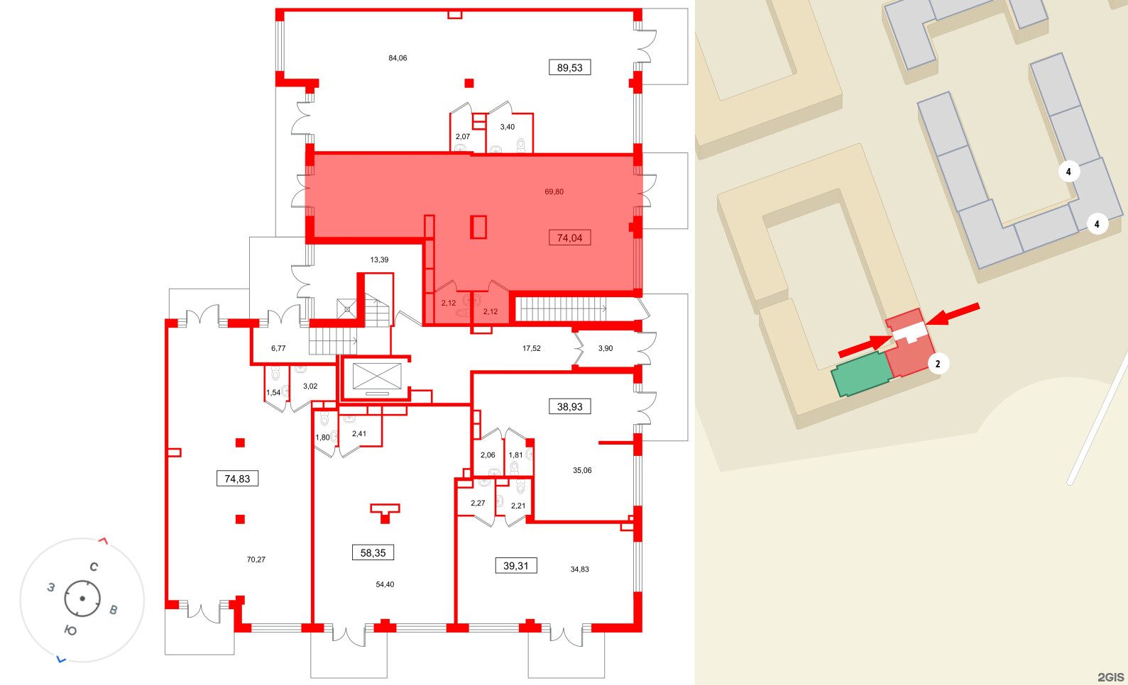 Помещение в ЖК Дубровский, 74.04 м², 1 этаж
