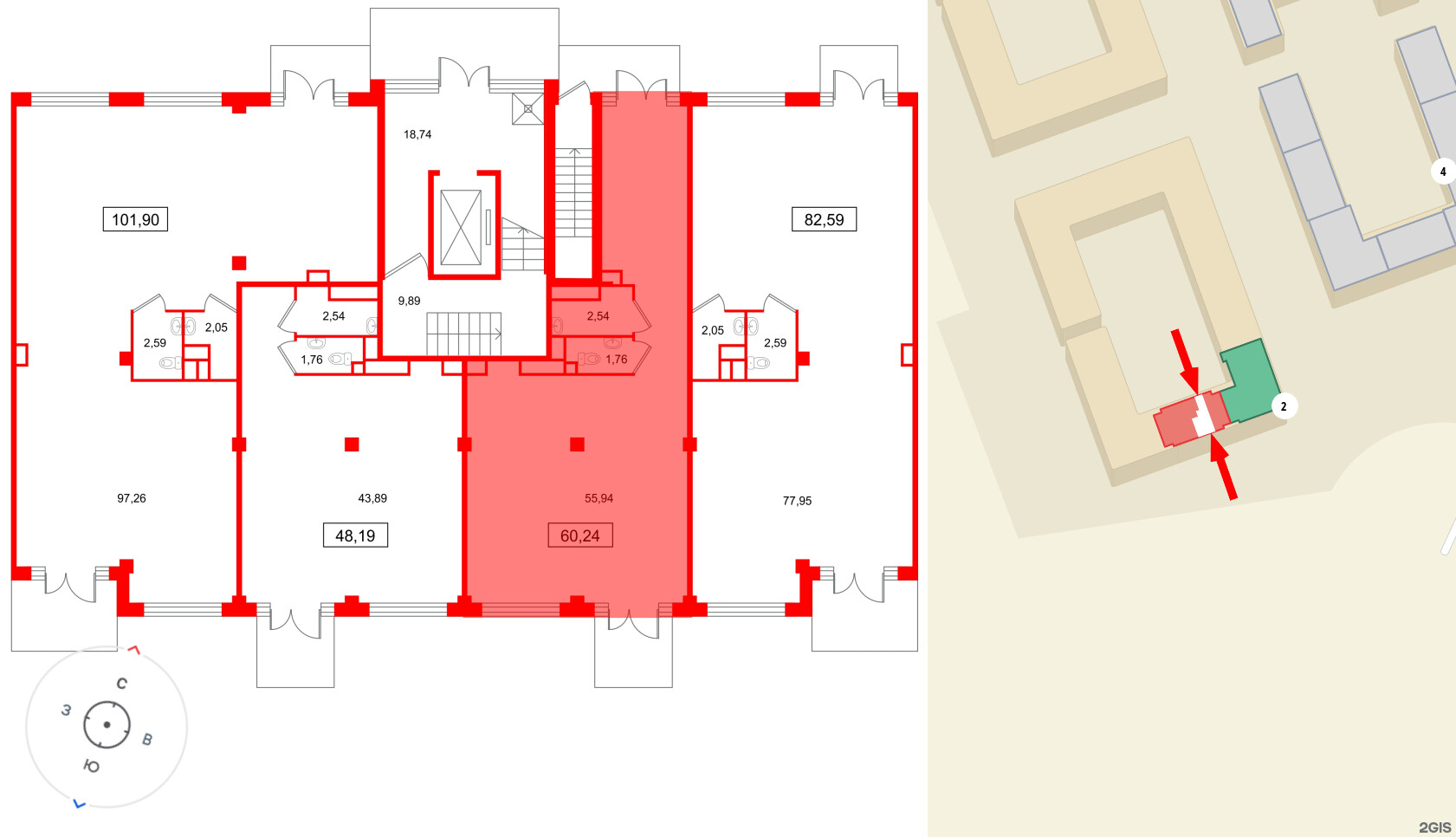 Помещение в ЖК Дубровский, 60.24 м², 1 этаж