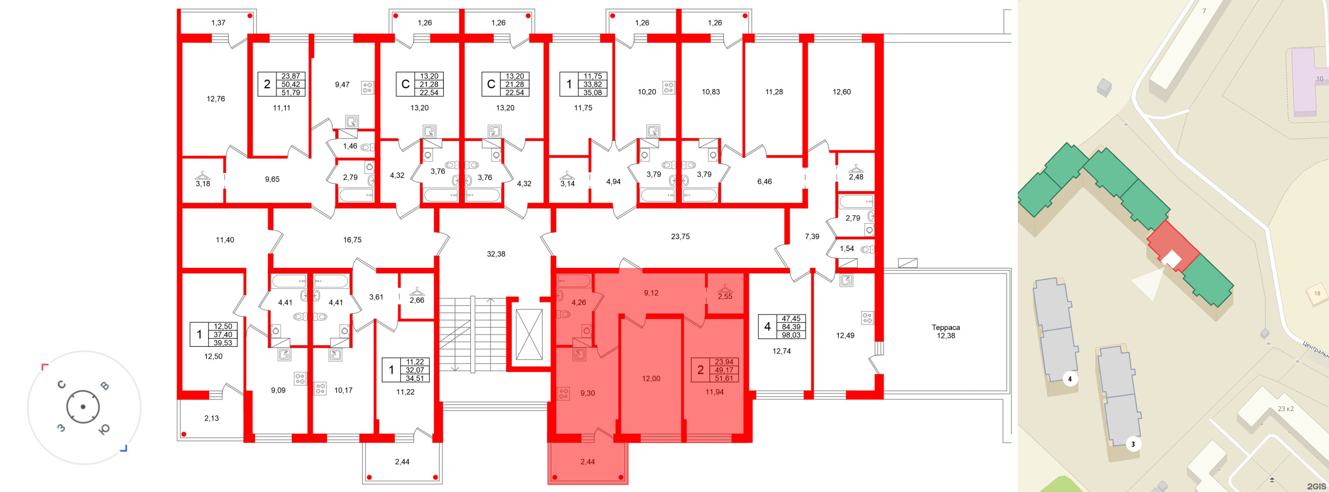 Квартира в ЖК Финский Квартал, 2 комнатная, 51.61 м², 8 этаж