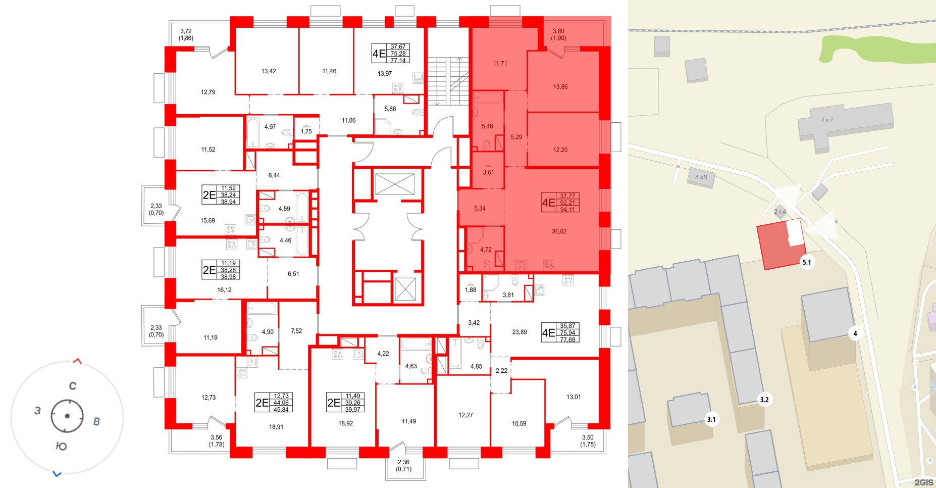 Квартира в ЖК «Респект», 3 комнатная, 94.11 м², 11 этаж