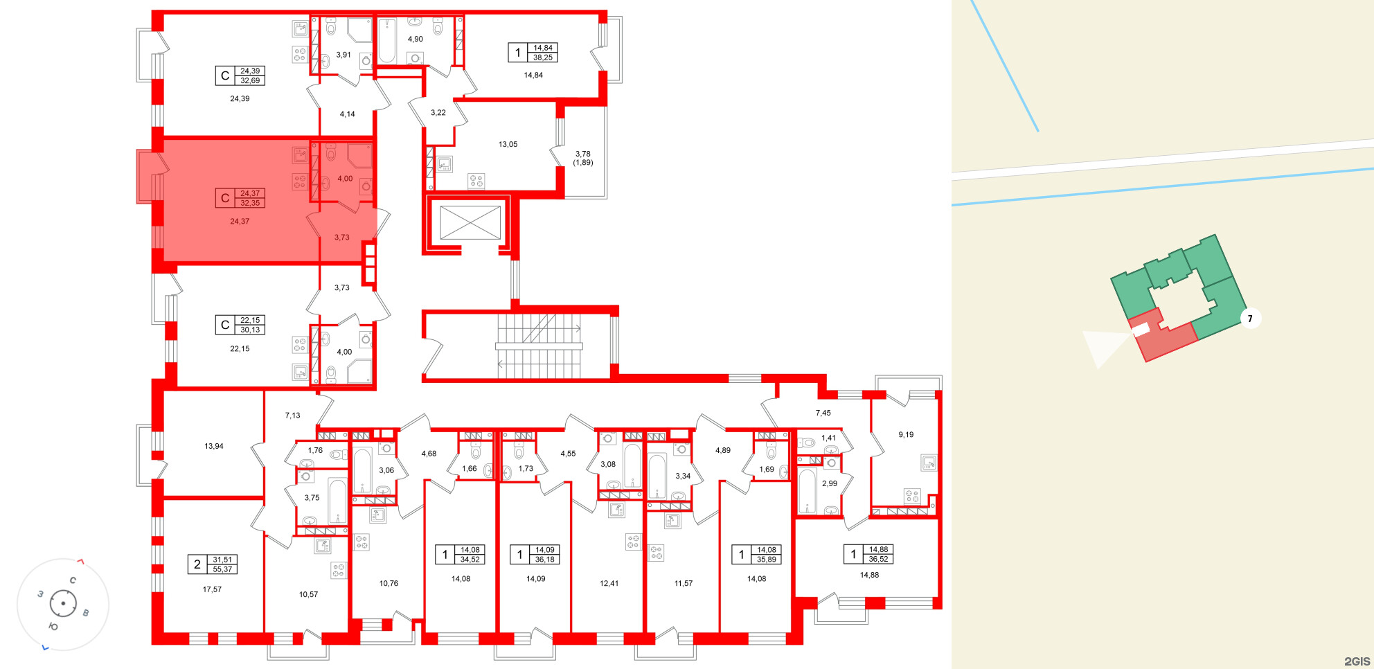 Квартира в ЖК «Слобода», студия, 32.35 м², 3 этаж