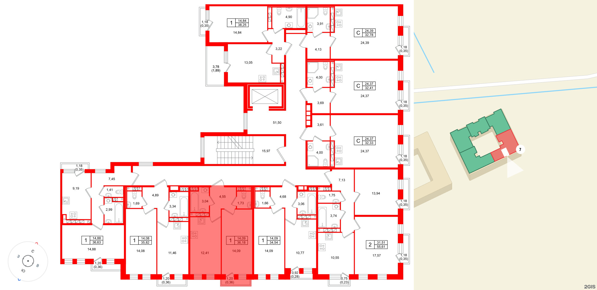Квартира в ЖК «Слобода», 1 комнатная, 36.18 м², 4 этаж
