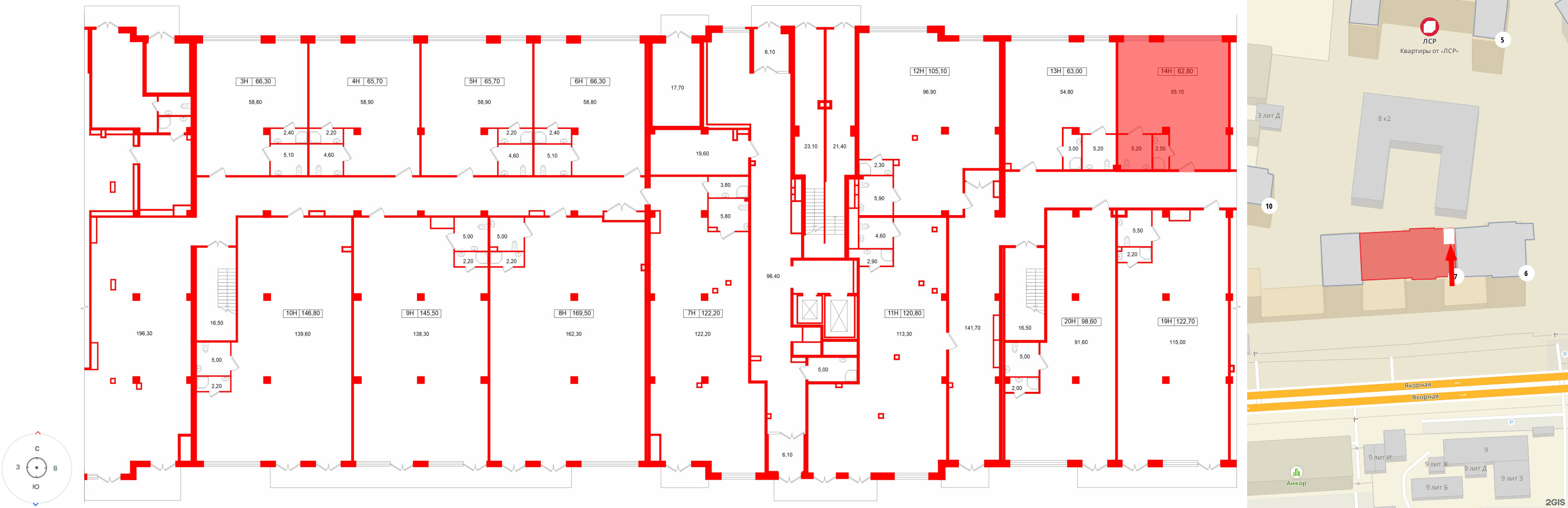 Помещение в ЖК Большая Охта., 62.8 м², 1 этаж