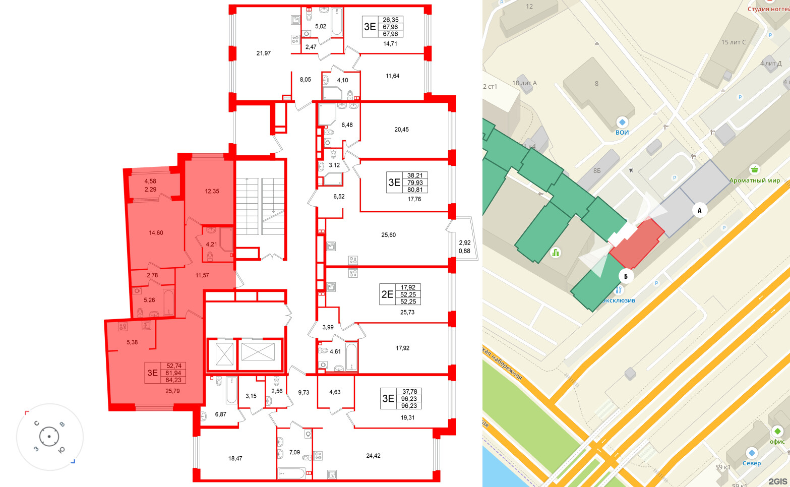 Квартира в ЖК Акватория, 2 комнатная, 84.23 м², 3 этаж