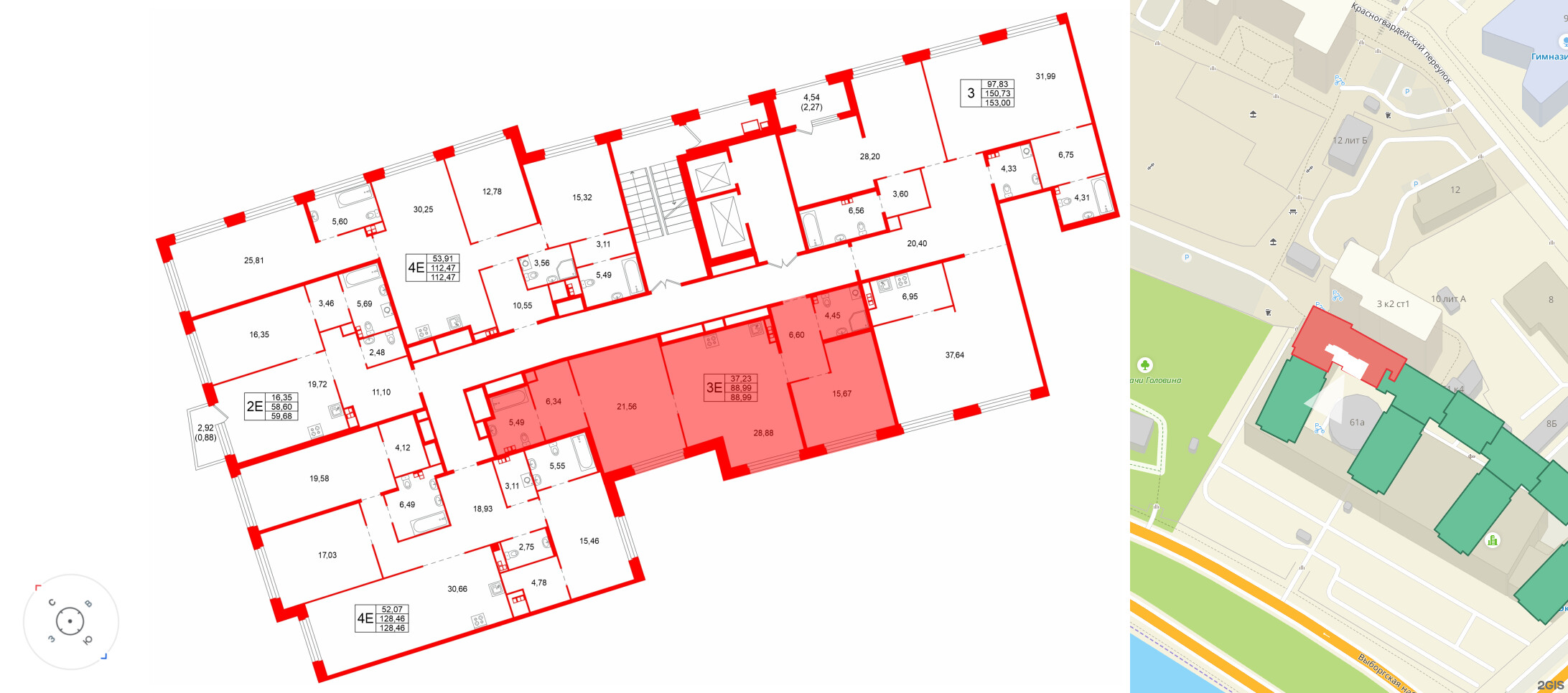 Квартира в ЖК Акватория, 2 комнатная, 88.99 м², 5 этаж