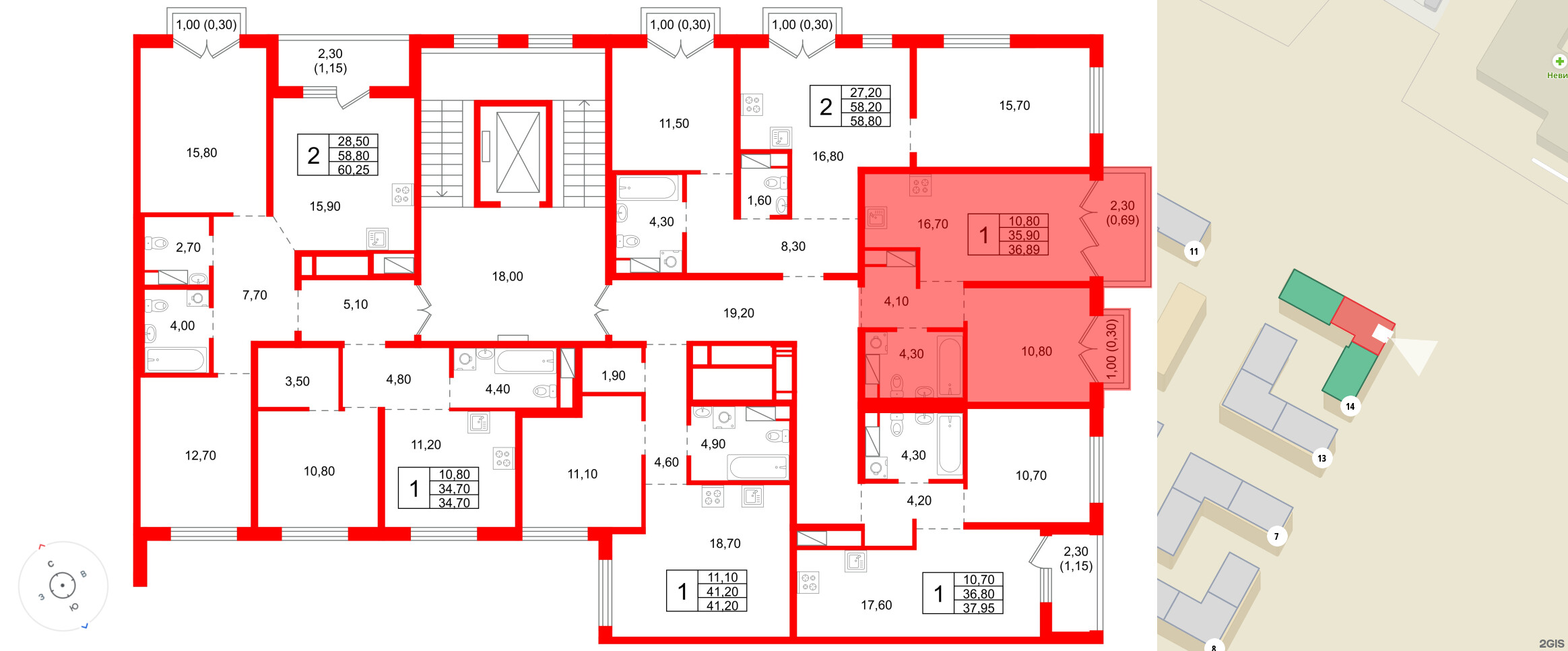 Квартира в ЖК «Плюс Пулковский», 1 комнатная, 36.89 м², 5 этаж