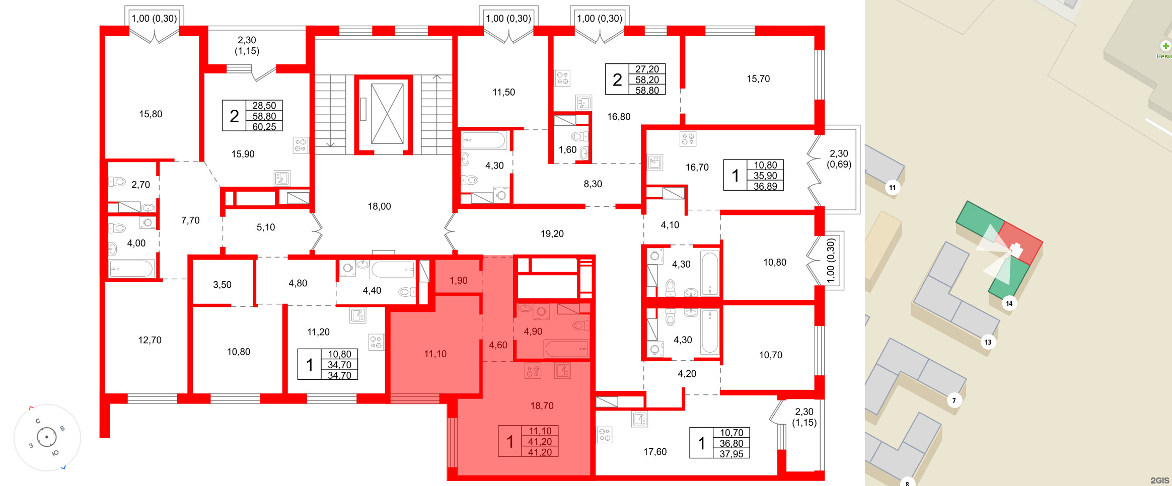 Квартира в ЖК «Плюс Пулковский», 1 комнатная, 41.2 м², 5 этаж