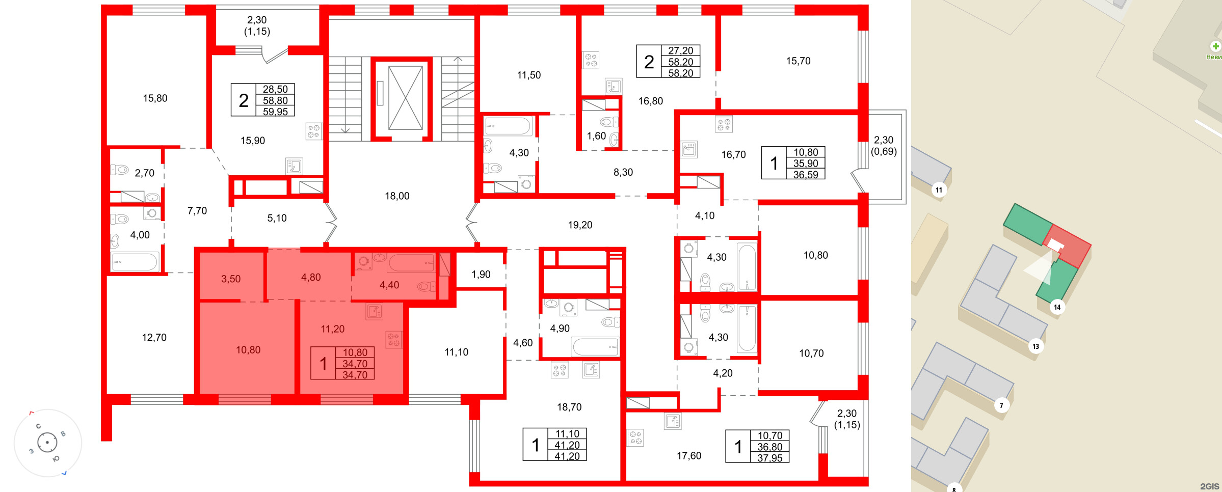 Квартира в ЖК «Плюс Пулковский», 1 комнатная, 34.7 м², 3 этаж