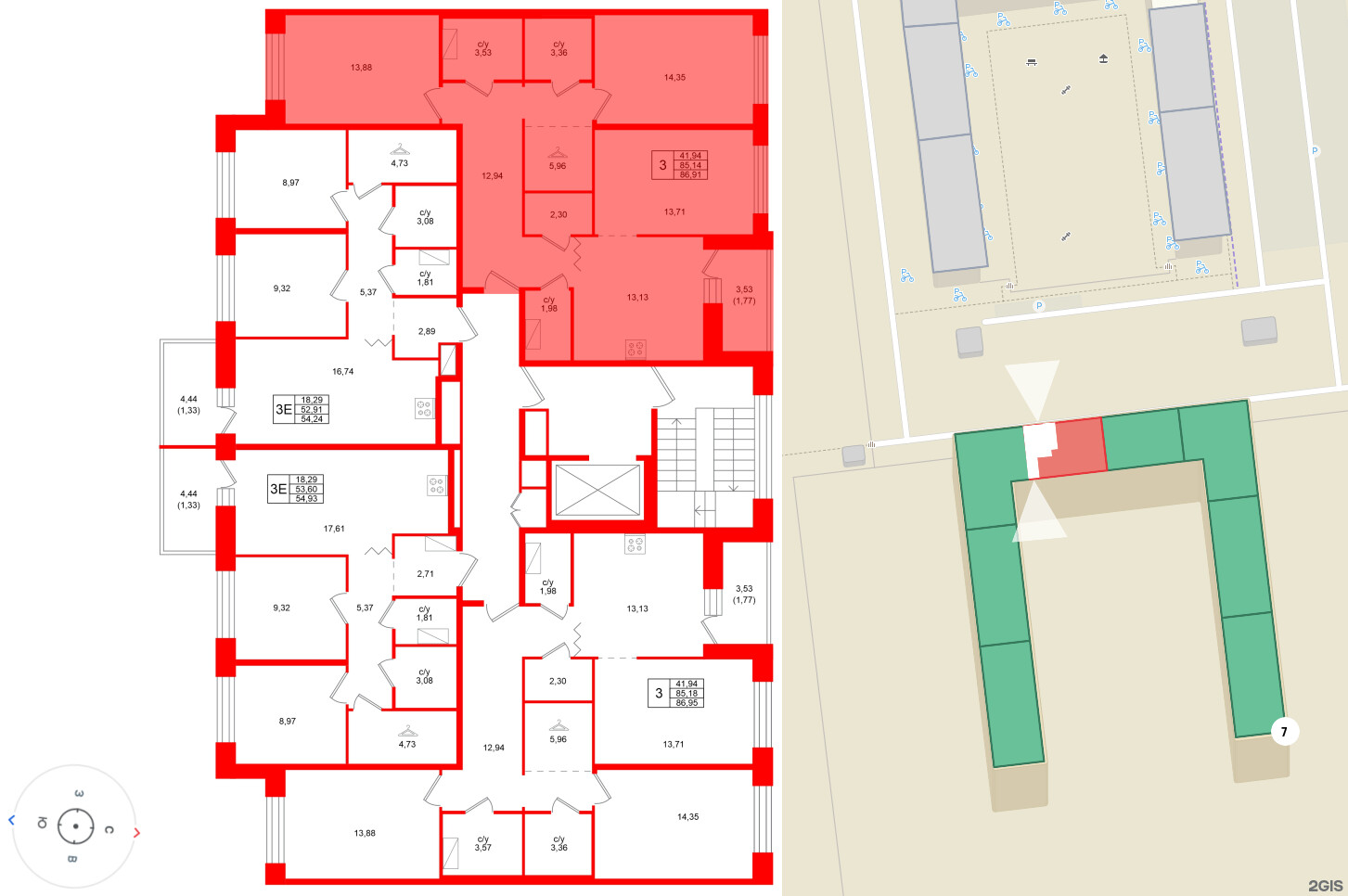 Квартира в ЖК Квартал Уютный, 3 комнатная, 86.91 м², 4 этаж