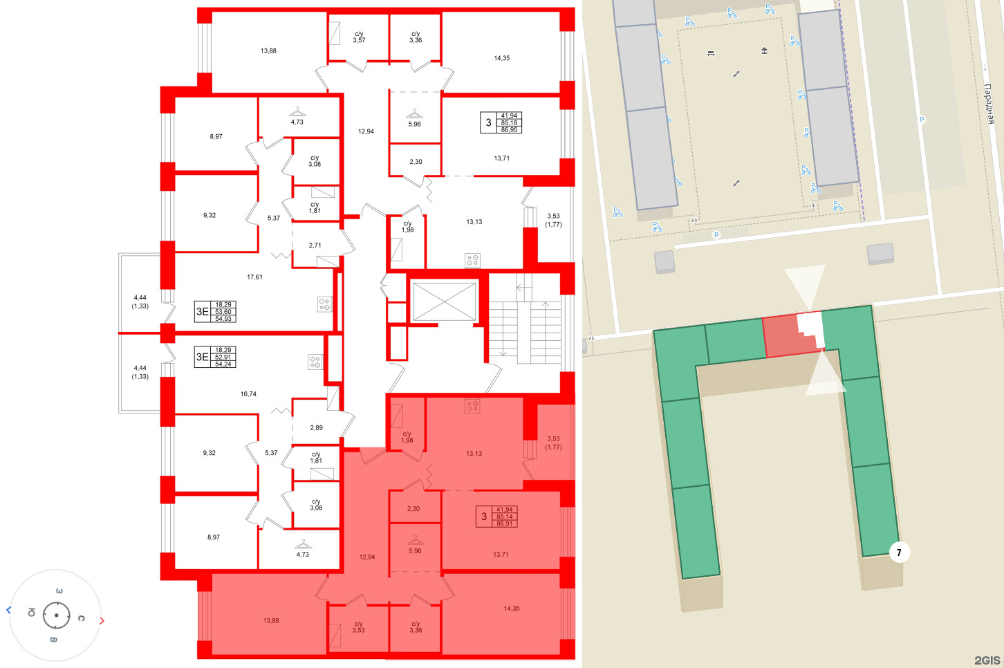 Квартира в ЖК Квартал Уютный, 3 комнатная, 86.91 м², 8 этаж