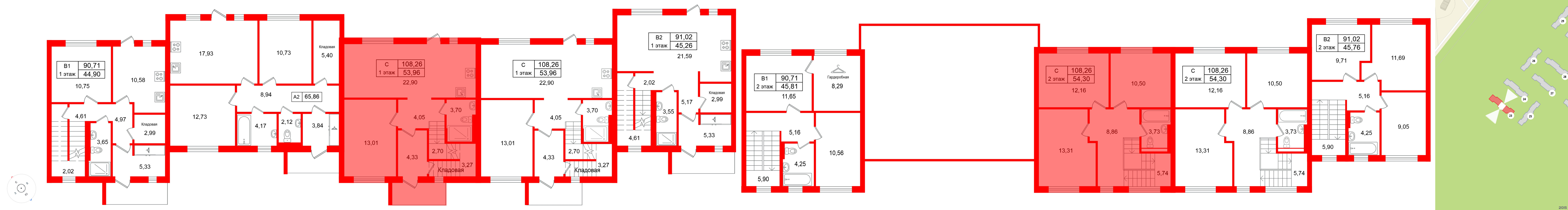 Квартира в ЖК СветЛО, 4 комнатная, 108.26 м², 1 этаж