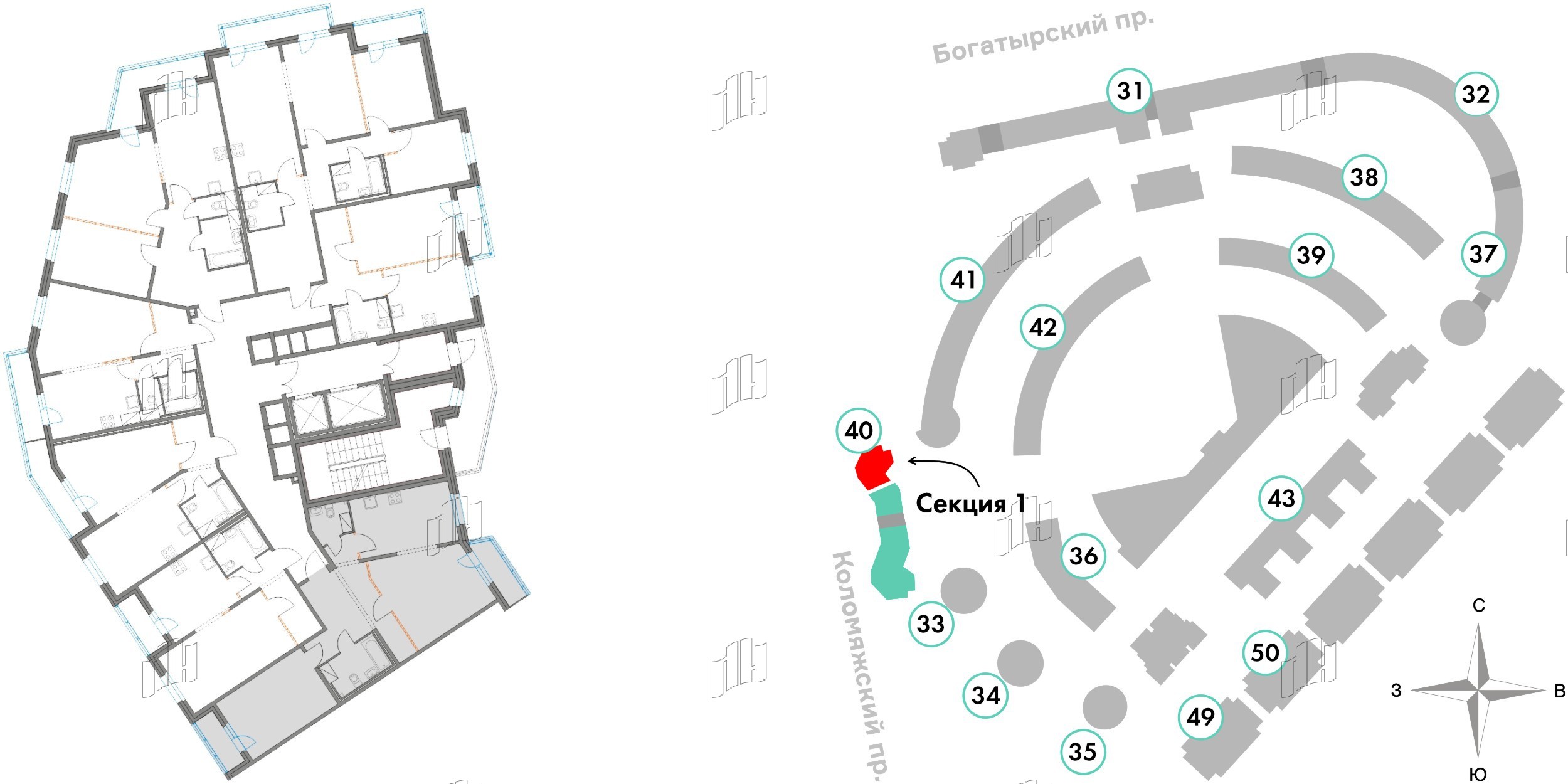 Квартира в ЖК Приморский квартал, 2 комнатная, 73.5 м², 6 этаж