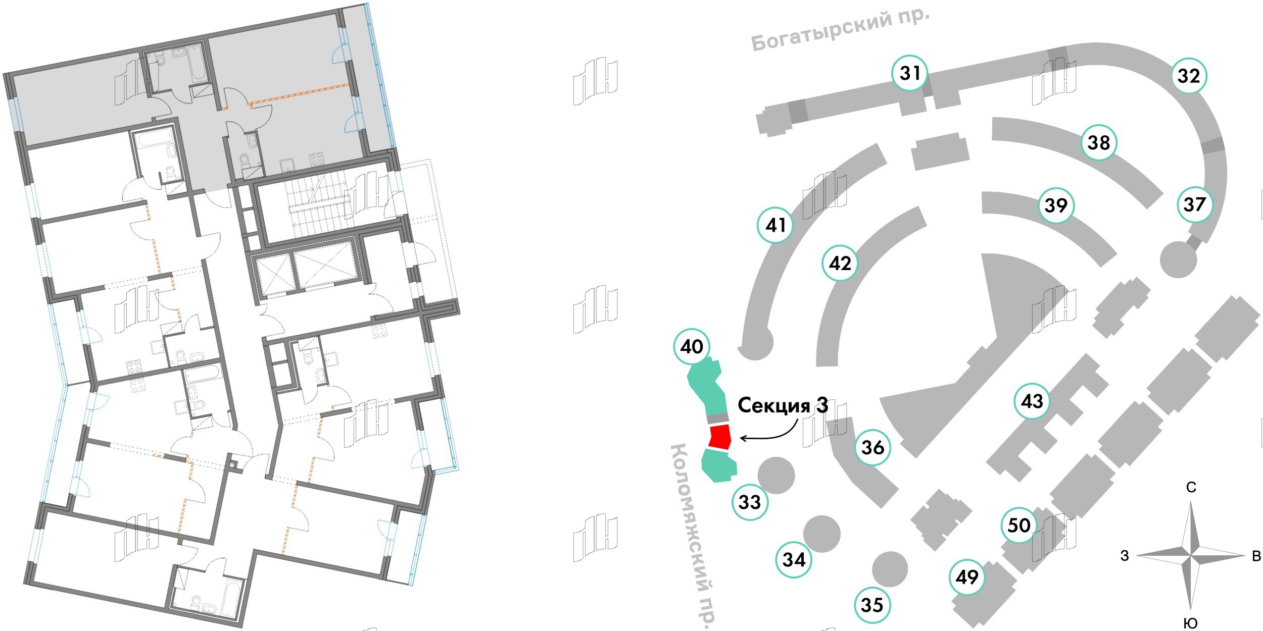 Квартира в ЖК Приморский квартал, 2 комнатная, 69.4 м², 4 этаж