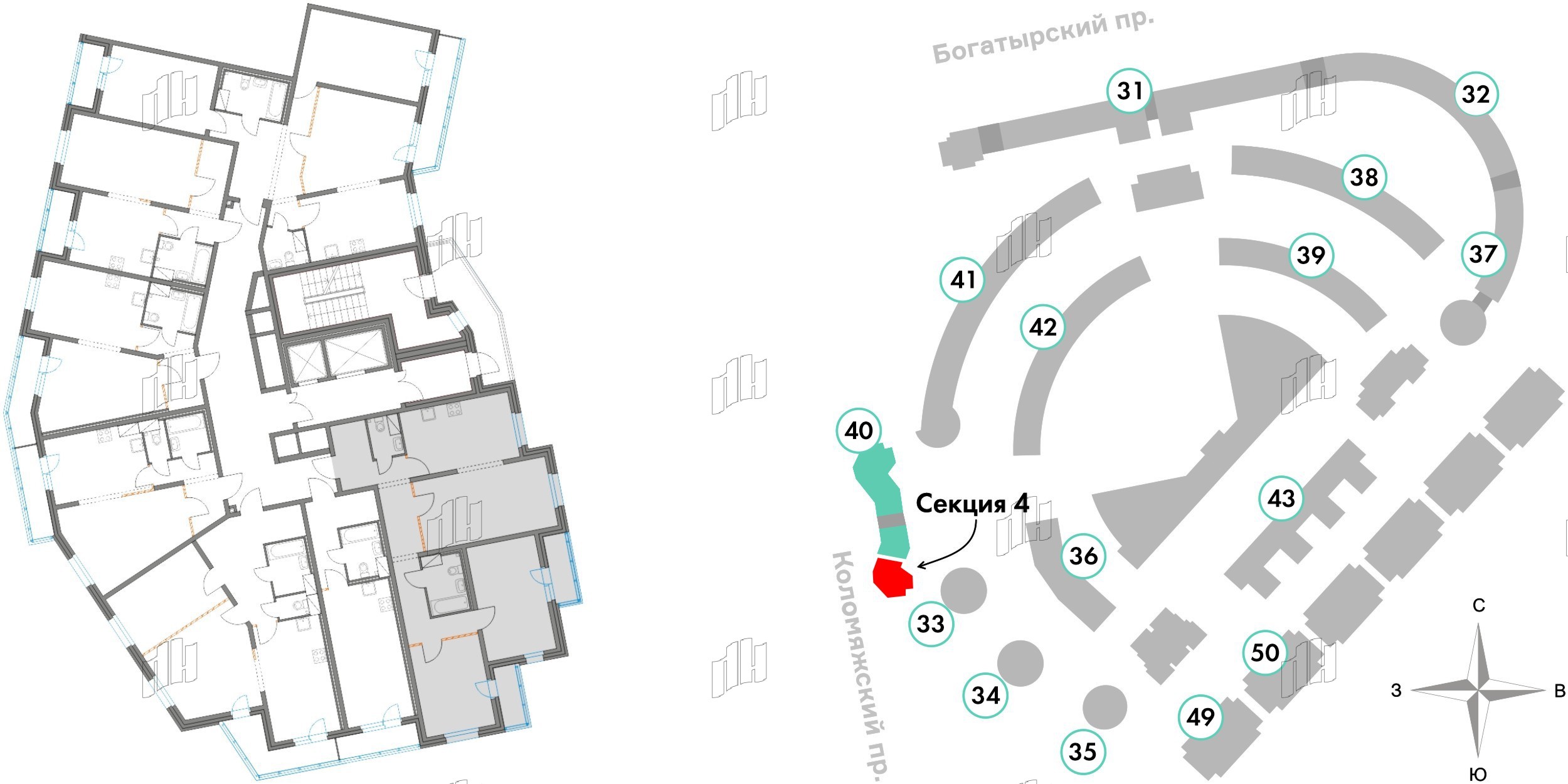Квартира в ЖК Приморский квартал, 3 комнатная, 89.97 м², 2 этаж