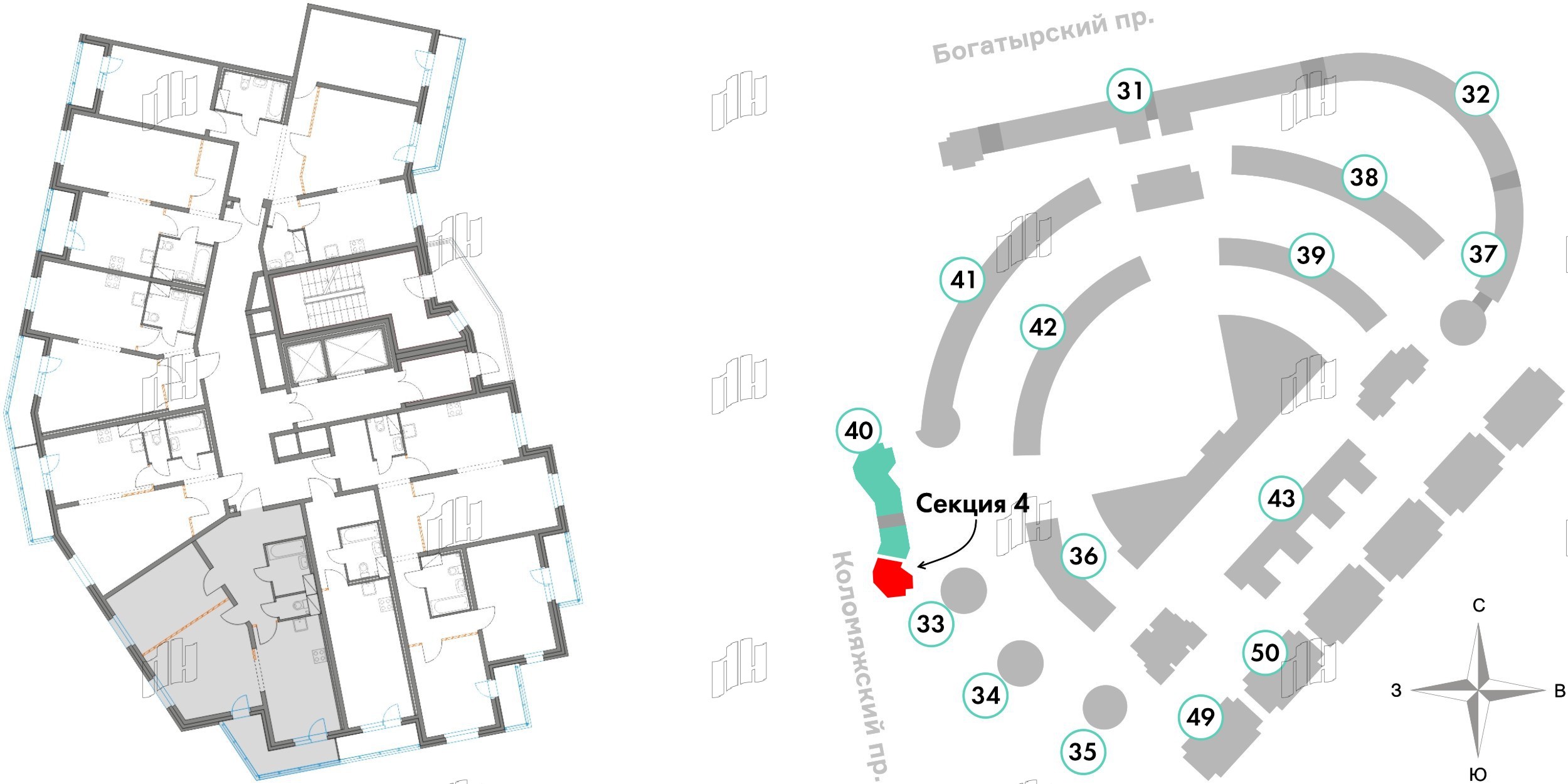 Квартира в ЖК Приморский квартал, 2 комнатная, 67.76 м², 4 этаж