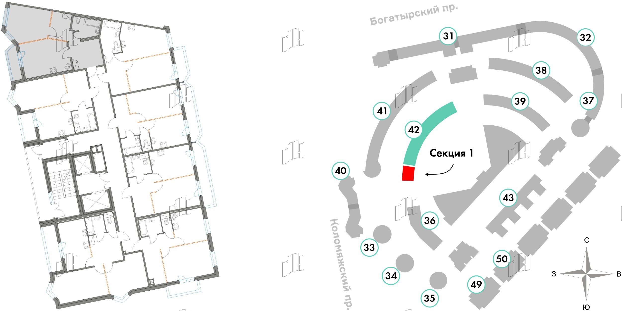 Квартира в ЖК Приморский квартал, 1 комнатная, 49.94 м², 7 этаж