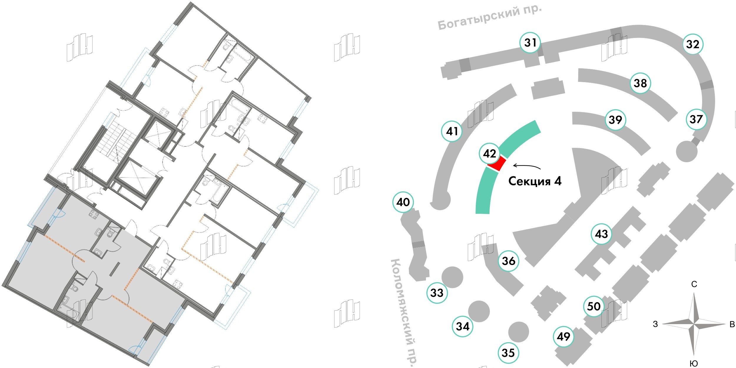 Квартира в ЖК Приморский квартал, 3 комнатная, 87.59 м², 2 этаж