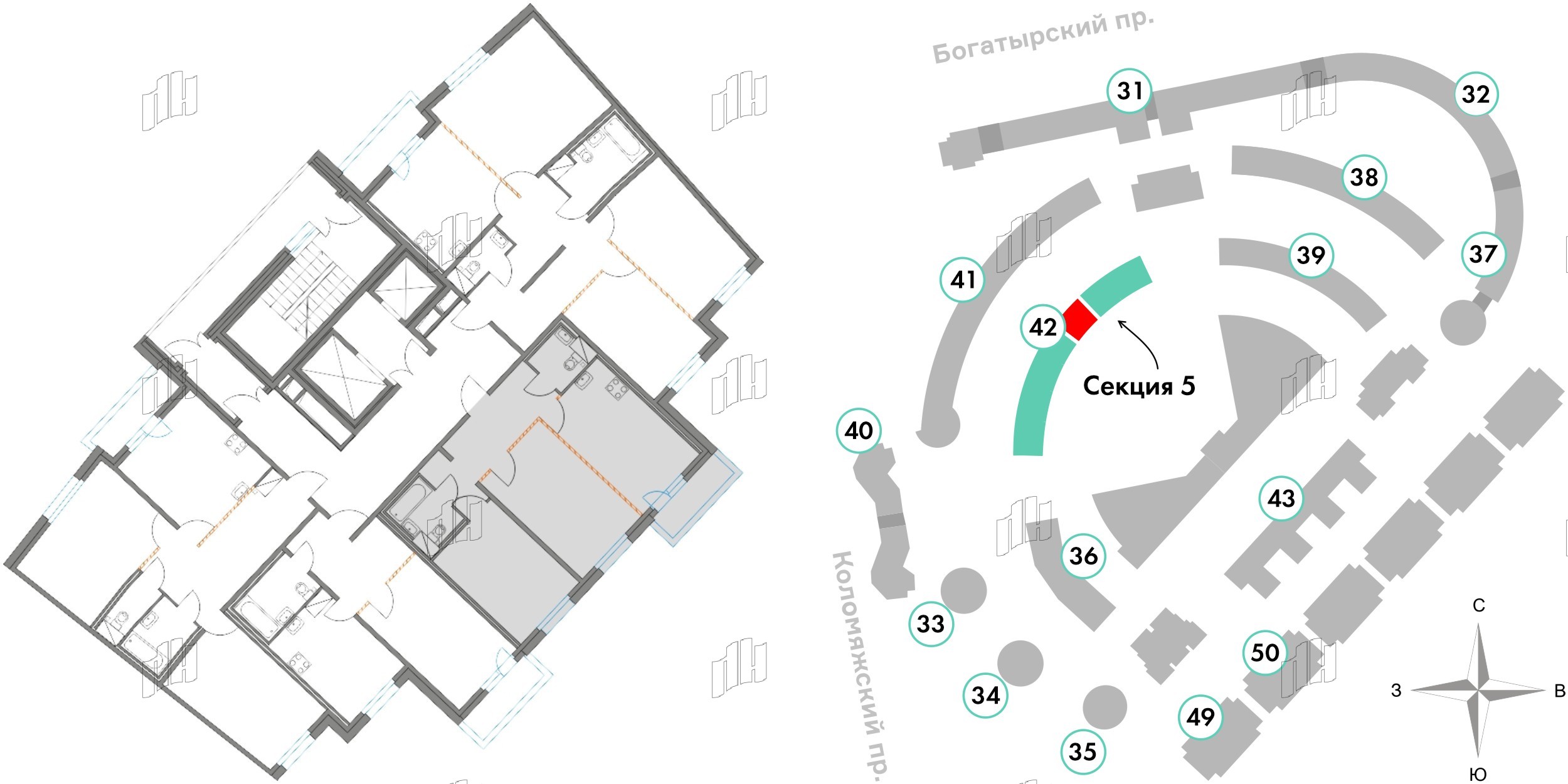 Квартира в ЖК Приморский квартал, 2 комнатная, 60.14 м², 2 этаж