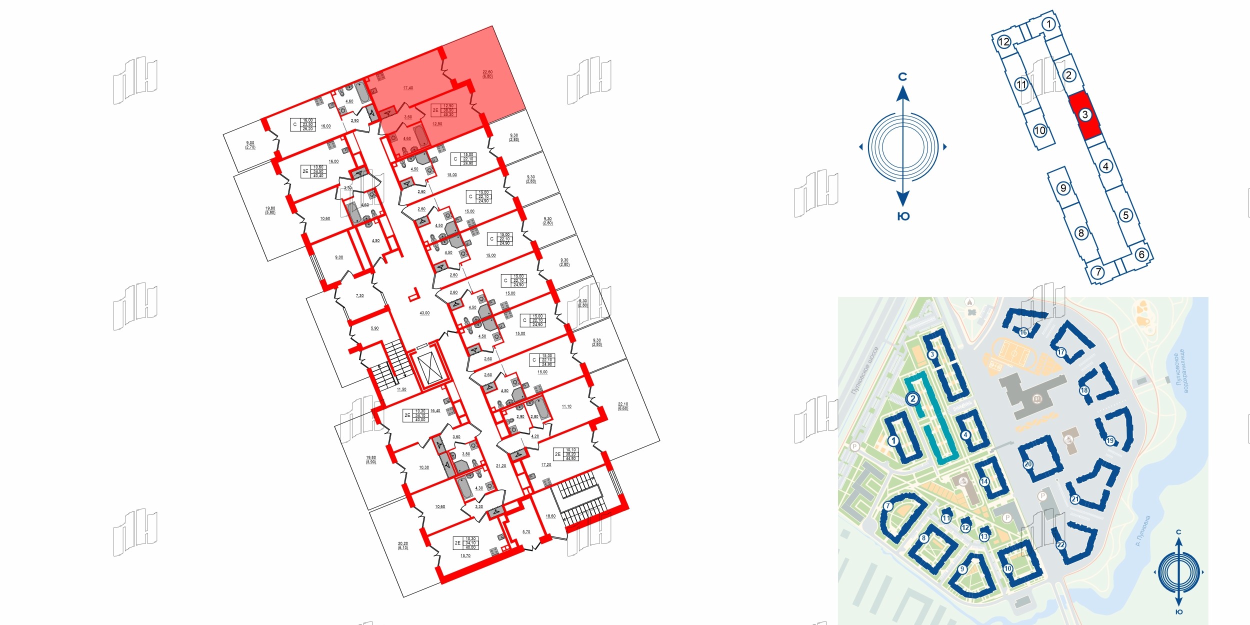 Квартира в ЖК «Пулково Lake», 1 комнатная, 45.3 м², 1 этаж